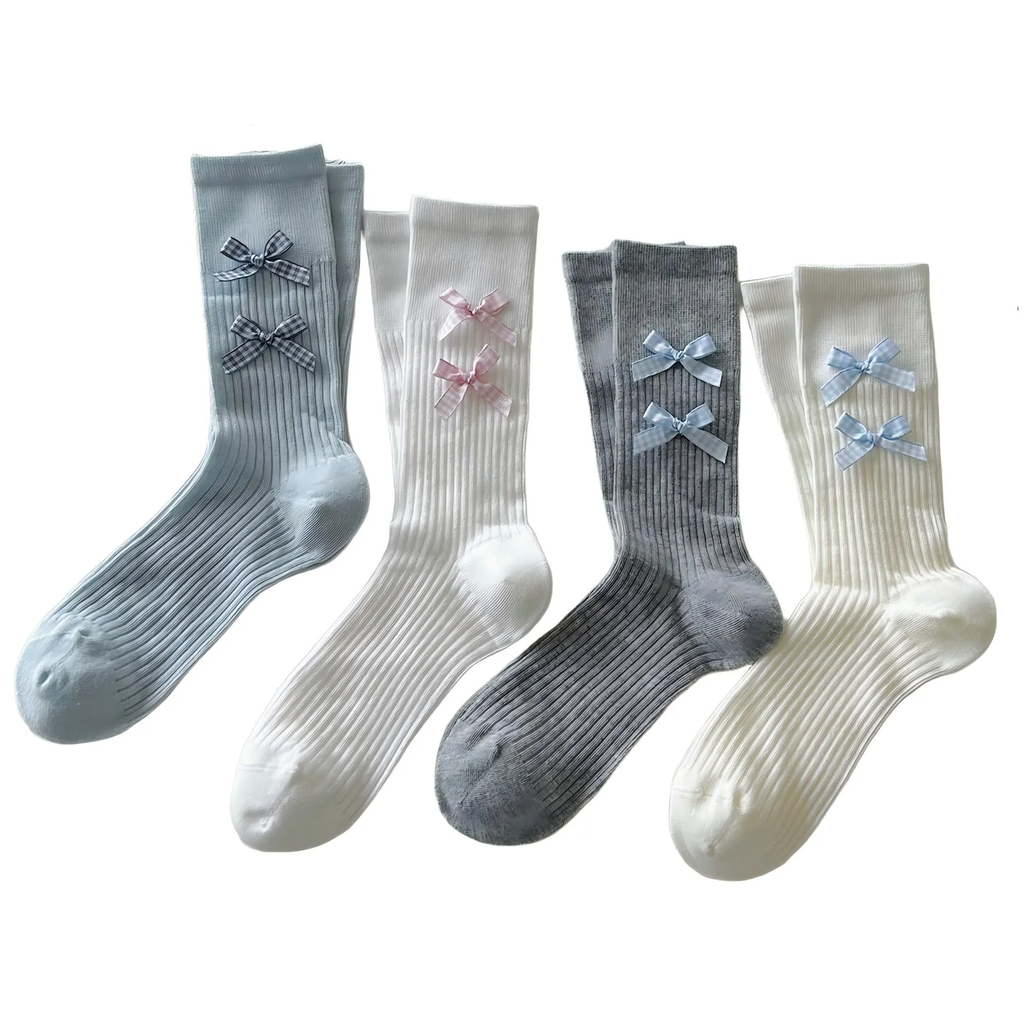 Anna-Kaci Women's 4-Pair Ribbed Crew Socks with Bow Details Soft Stretch Knit Classic Everyday Style sold by Anna-Kaci