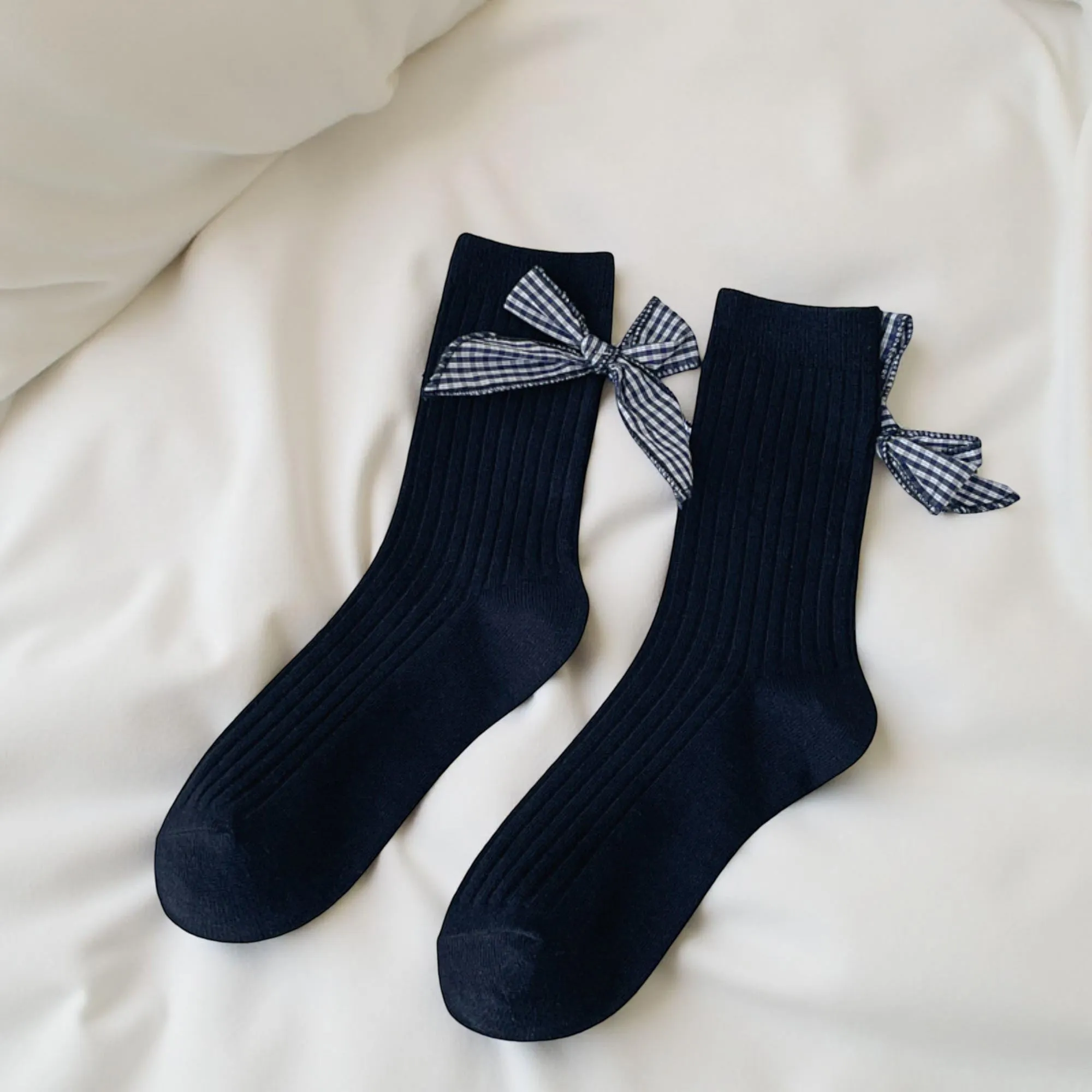 Anna-Kaci Women's 3-Pair Ribbed Crew Socks Set with Ruffle Trim Bow Accent Soft Stretch Fabric and Classic Everyday Fit sold by Anna-Kaci product image thumbnail 2