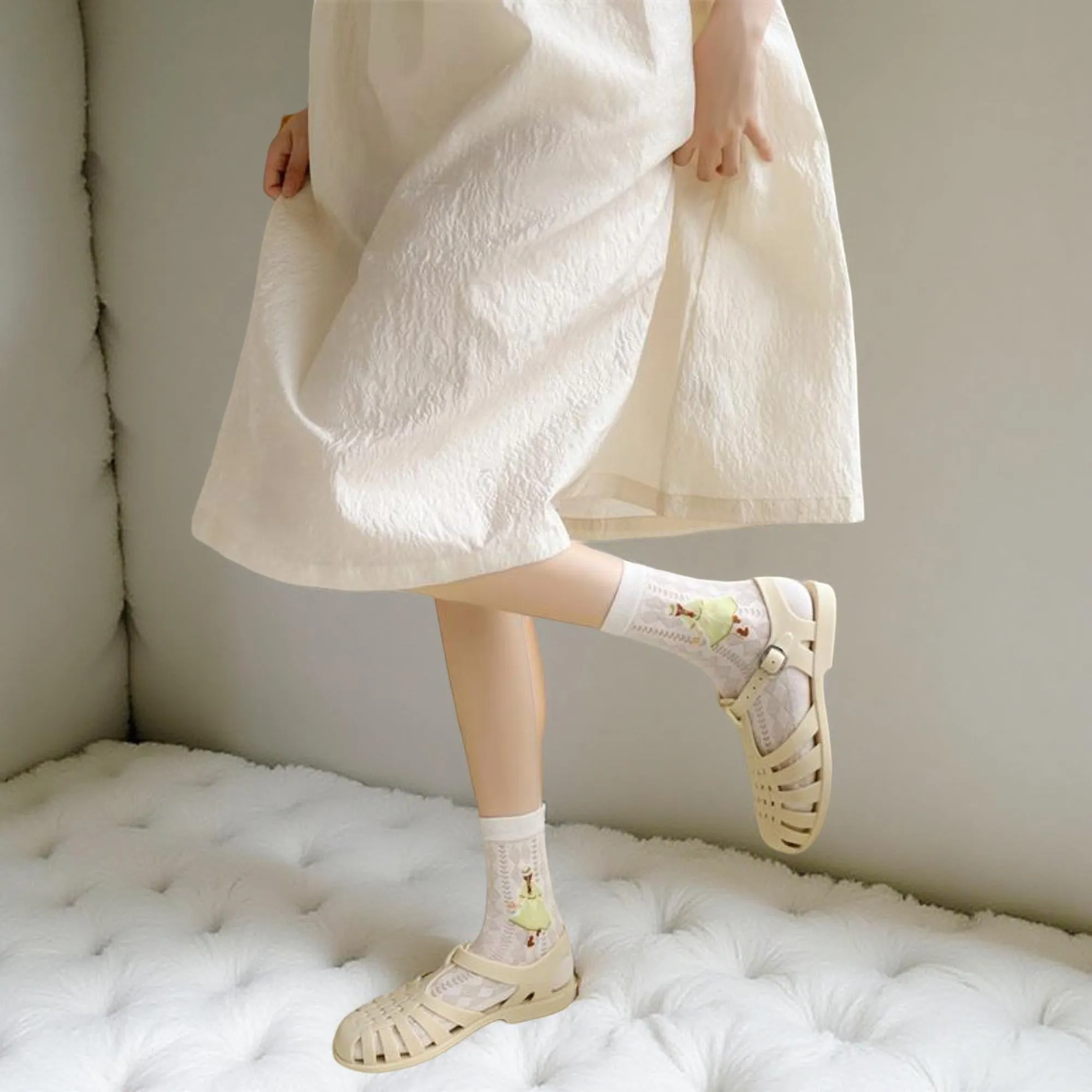 Anna-Kaci Women's 2-Pair Sheer Crew Socks with Illustrated Girl Motif Soft Stretch Fabric and Lightweight Dressy Finish sold by Anna-Kaci product image thumbnail 4