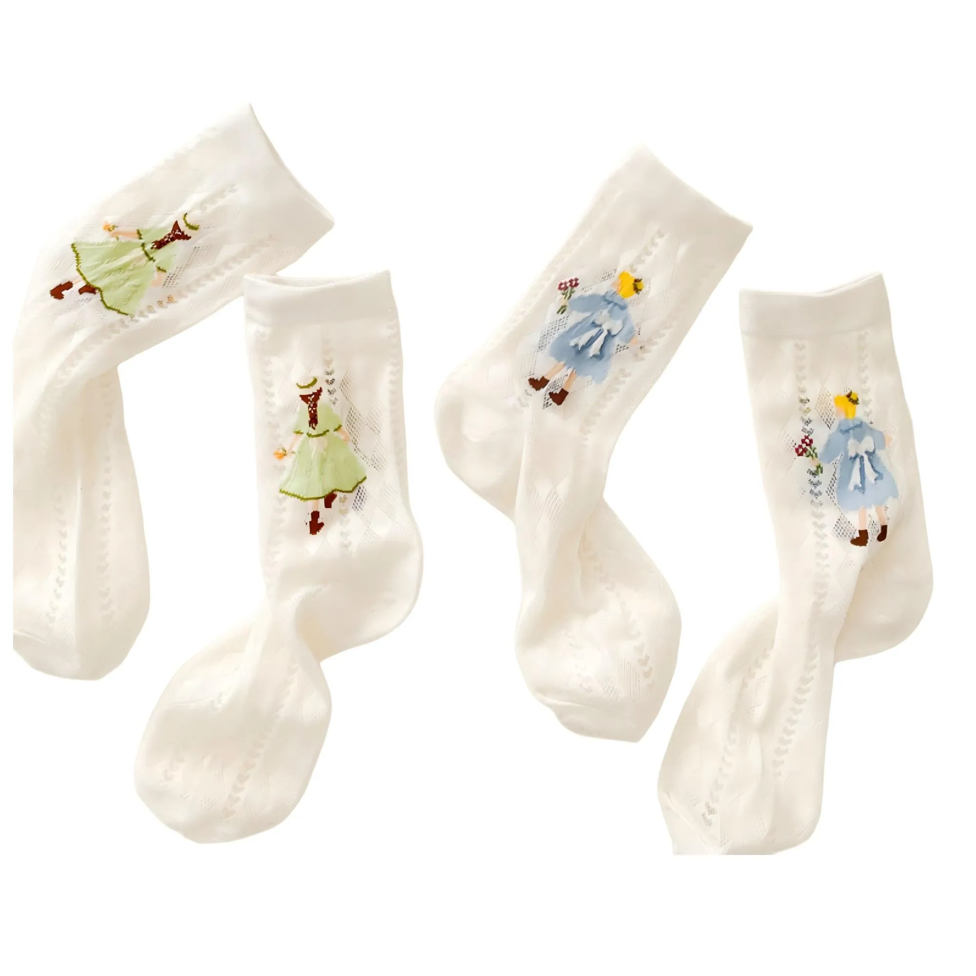 Anna-Kaci Women's 2-Pair Sheer Crew Socks with Illustrated Girl Motif Soft Stretch Fabric and Lightweight Dressy Finish sold by Anna-Kaci