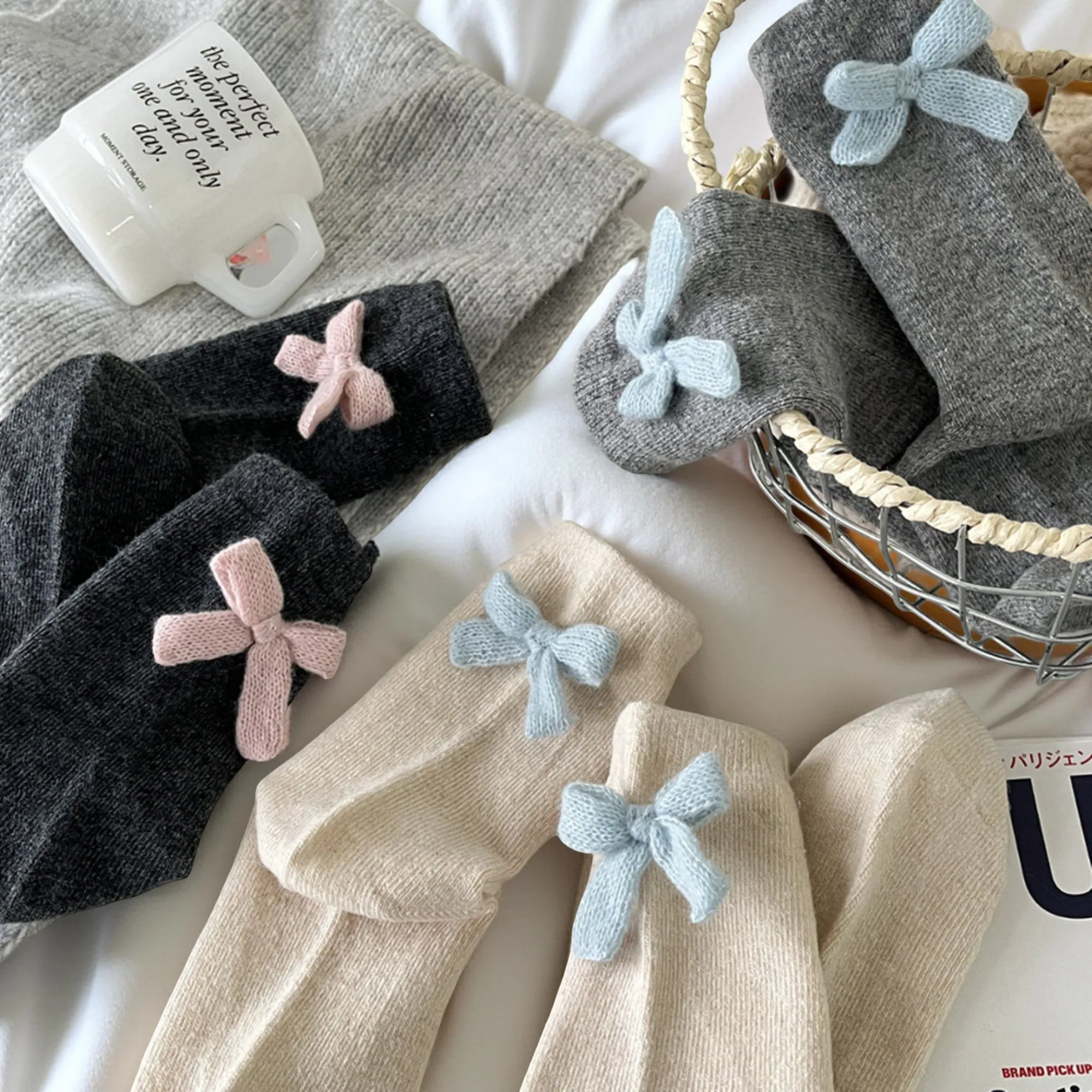 Anna-Kaci Women's 3-Pair Soft Knit Crew Socks with Contrast Bow Detail Comfortable Stretch Fit sold by Anna-Kaci product image thumbnail 3