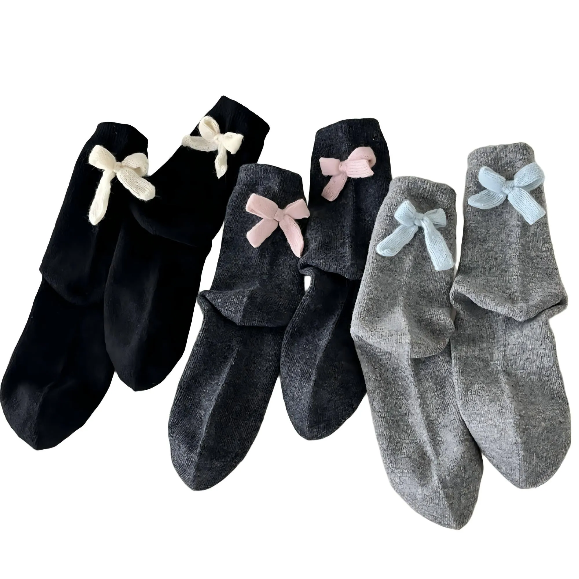 Anna-Kaci Women's 3-Pair Soft Knit Crew Socks with Contrast Bow Detail Comfortable Stretch Fit sold by Anna-Kaci