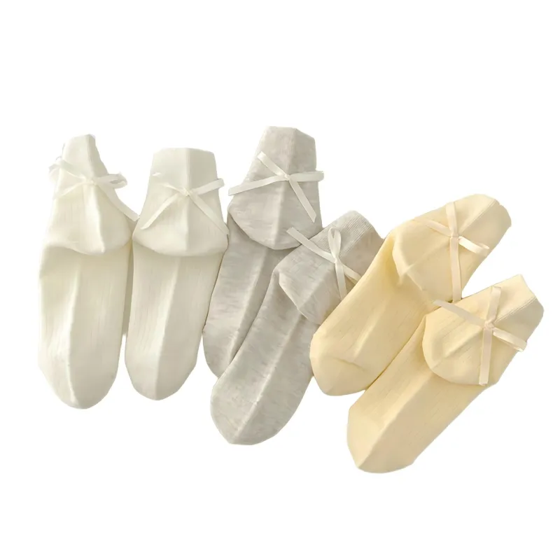 Anna-Kaci Women's 3-Pair Ribbed Crew Socks with Satin Bow Detail Soft Stretch Everyday Comfort sold by Anna-Kaci