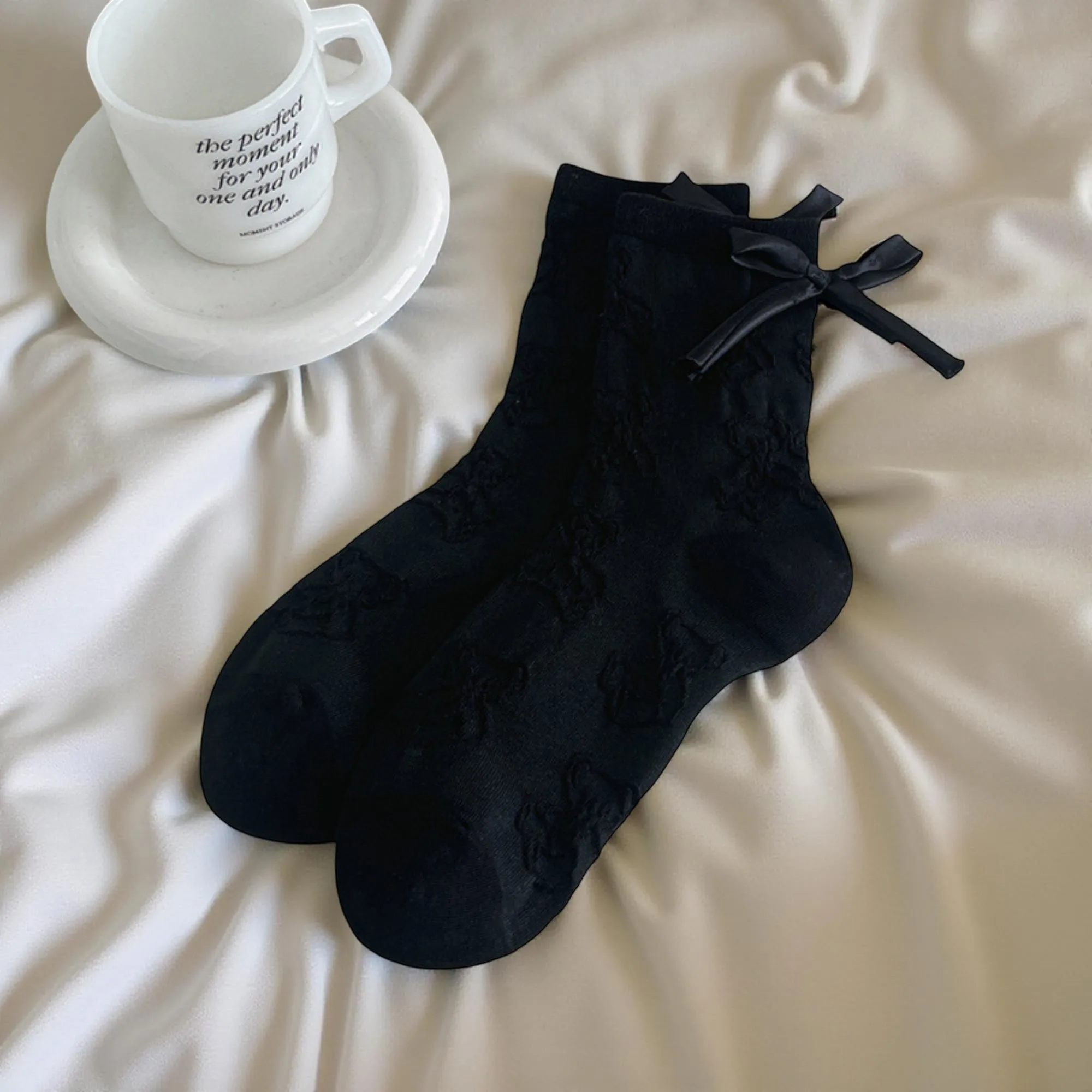 Anna-Kaci Women's 3-Pair Sheer Lace Crew Socks with Ribbon Bow Detail Elegant Lightweight Dress Socks sold by Anna-Kaci product image thumbnail 2