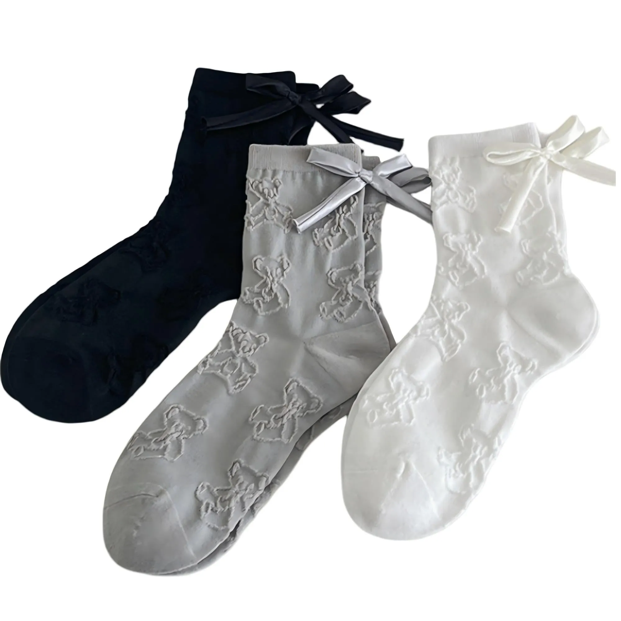 Anna-Kaci Women's 3-Pair Sheer Lace Crew Socks with Ribbon Bow Detail Elegant Lightweight Dress Socks sold by Anna-Kaci
