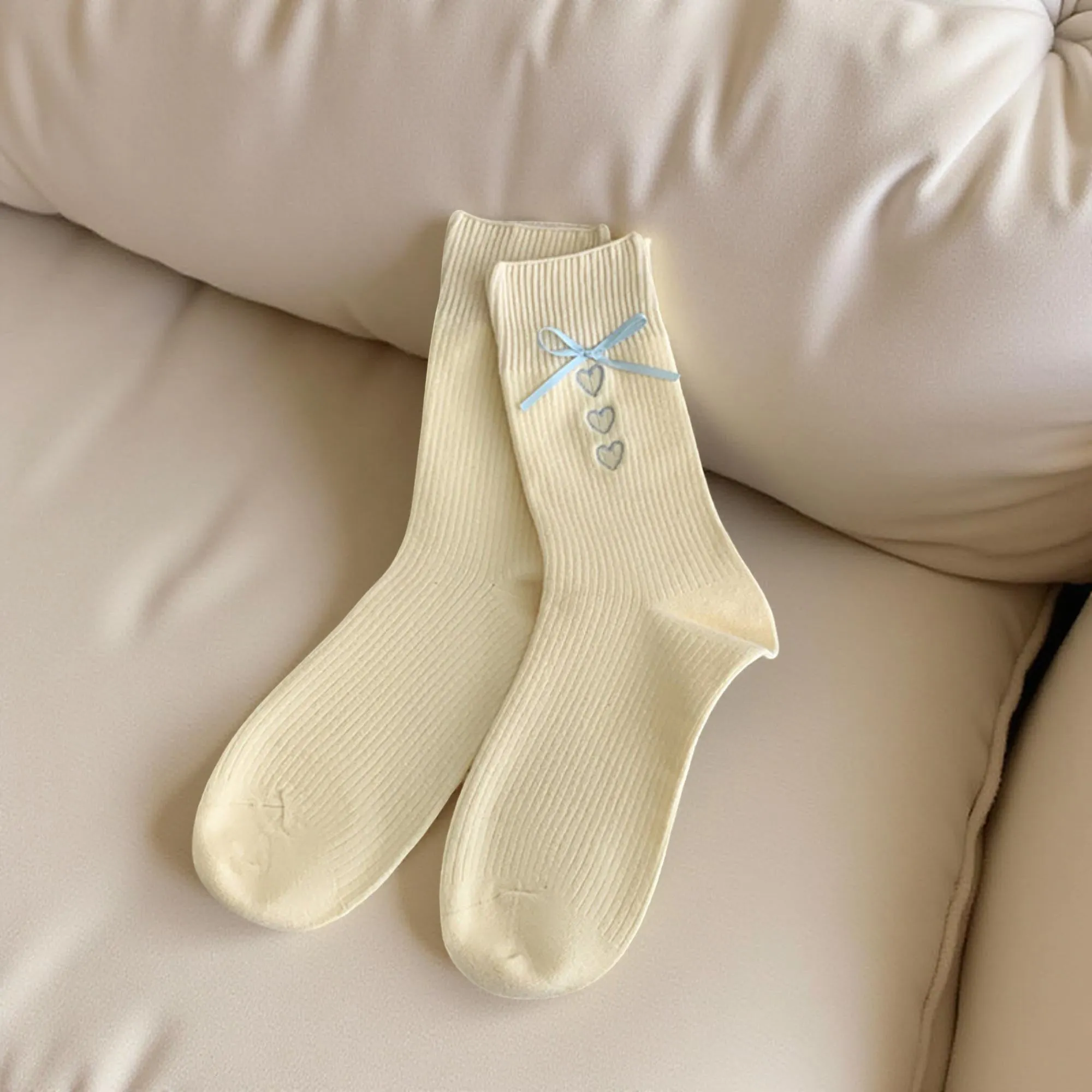 Anna-Kaci Women's 3-Pair Ribbed Crew Socks Set with Bow and Heart Embellishments Soft Stretch Knit Giftable Essentials sold by Anna-Kaci product image thumbnail 2