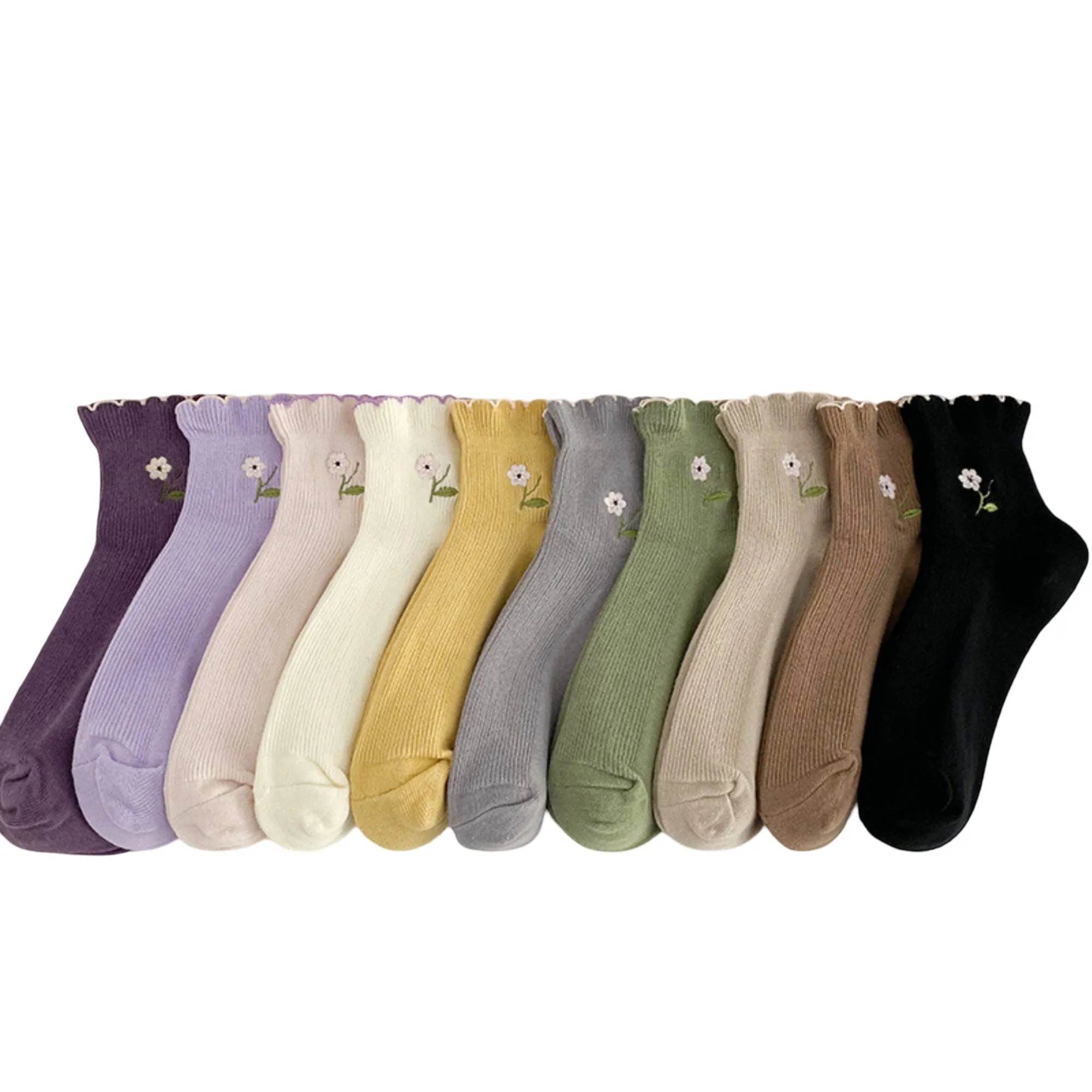 Anna-Kaci Women's 10-Pair Ribbed Crew Socks Set with Floral Embroidery Soft Stretch Knit Everyday Comfort sold by Anna-Kaci