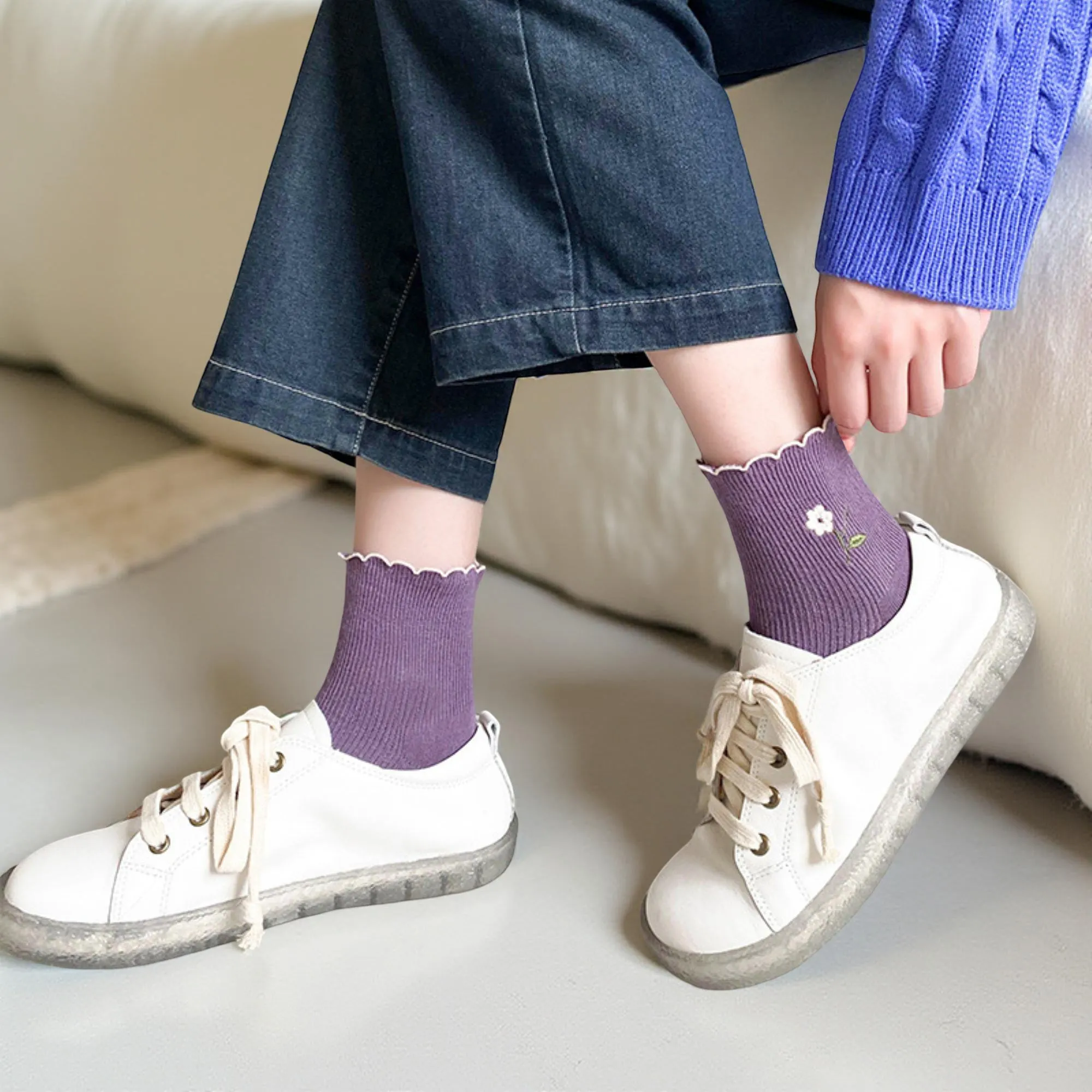 Anna-Kaci Women's 10-Pair Ribbed Crew Socks Set with Floral Embroidery Soft Stretch Knit Everyday Comfort sold by Anna-Kaci product image thumbnail 2