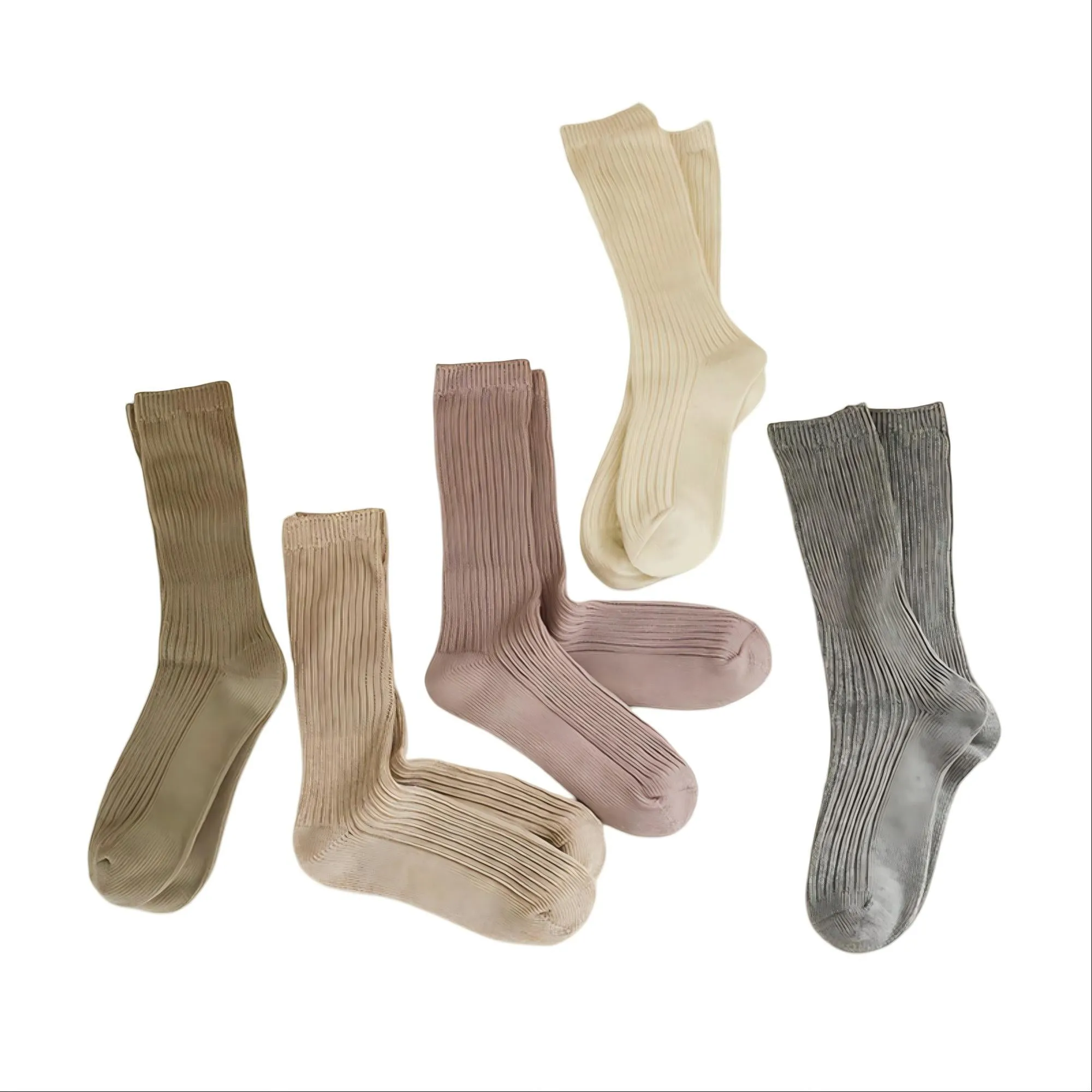 Anna-Kaci Women's 5-Pair Ribbed Crew Socks Set Soft Stretch Knit Minimalist Design Comfortable Everyday Wear sold by Anna-Kaci