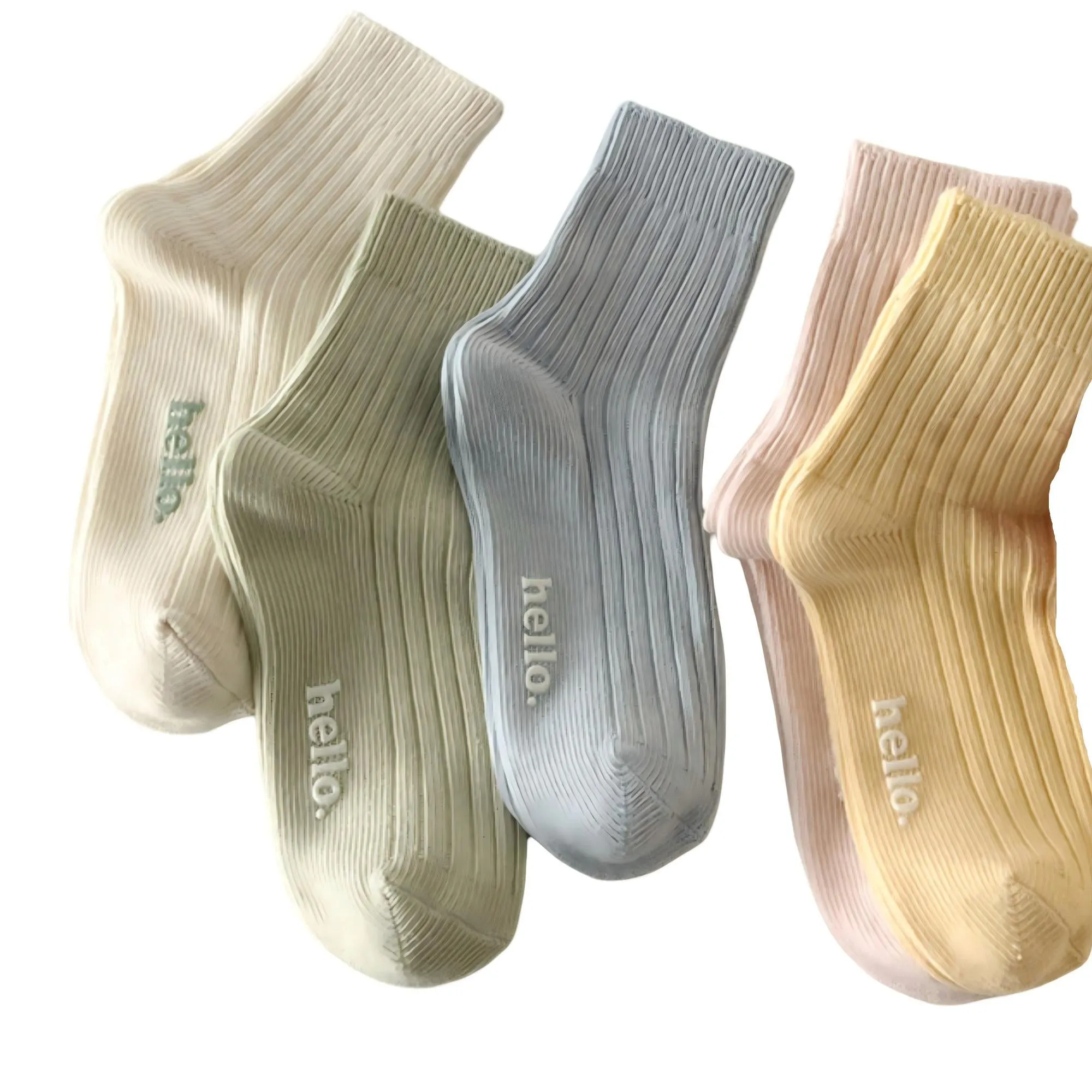 Anna-Kaci Women's 5-Pair Ribbed Crew Socks Set with Hello Text Detail Soft Stretch Knit Comfortable Everyday Essential sold by Anna-Kaci