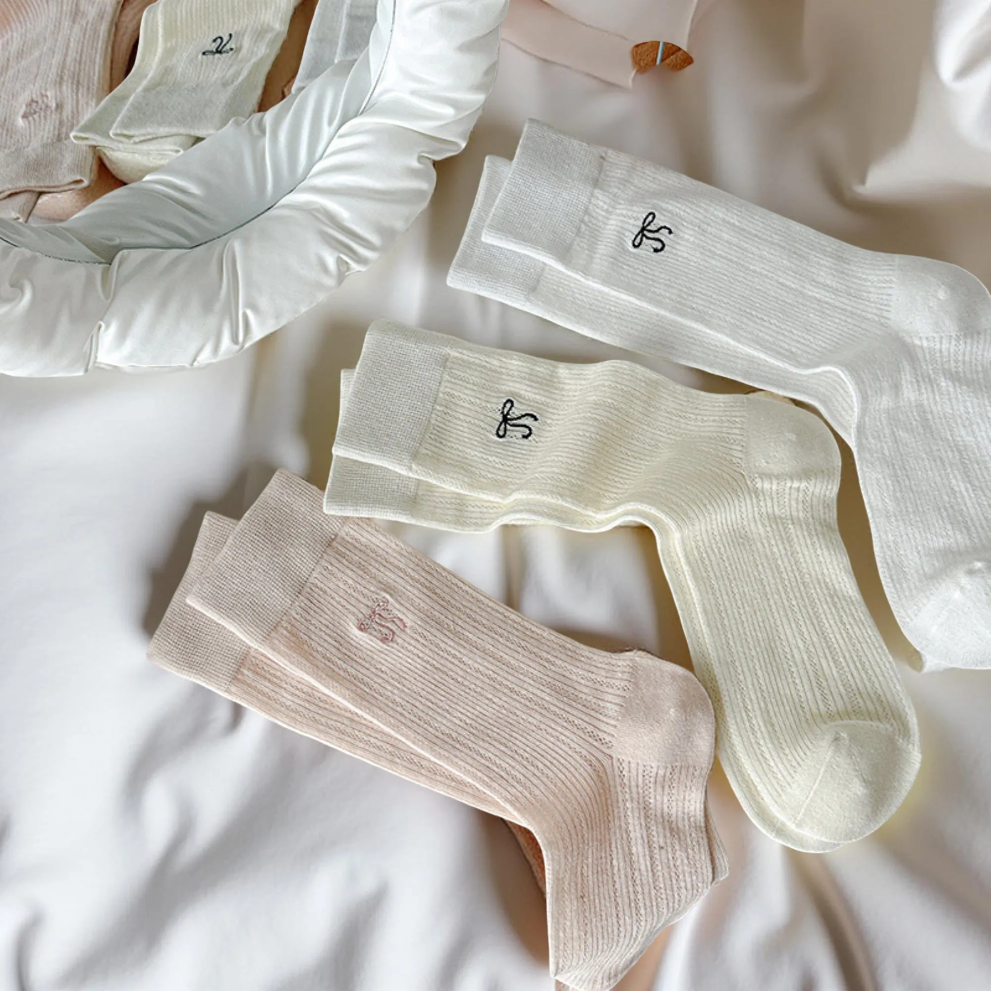 Anna-Kaci Women's 3-Pair Ribbed Crew Socks Set with Subtle Embroidered Detail Soft Stretch Knit and Everyday Comfort sold by Anna-Kaci product image thumbnail 3