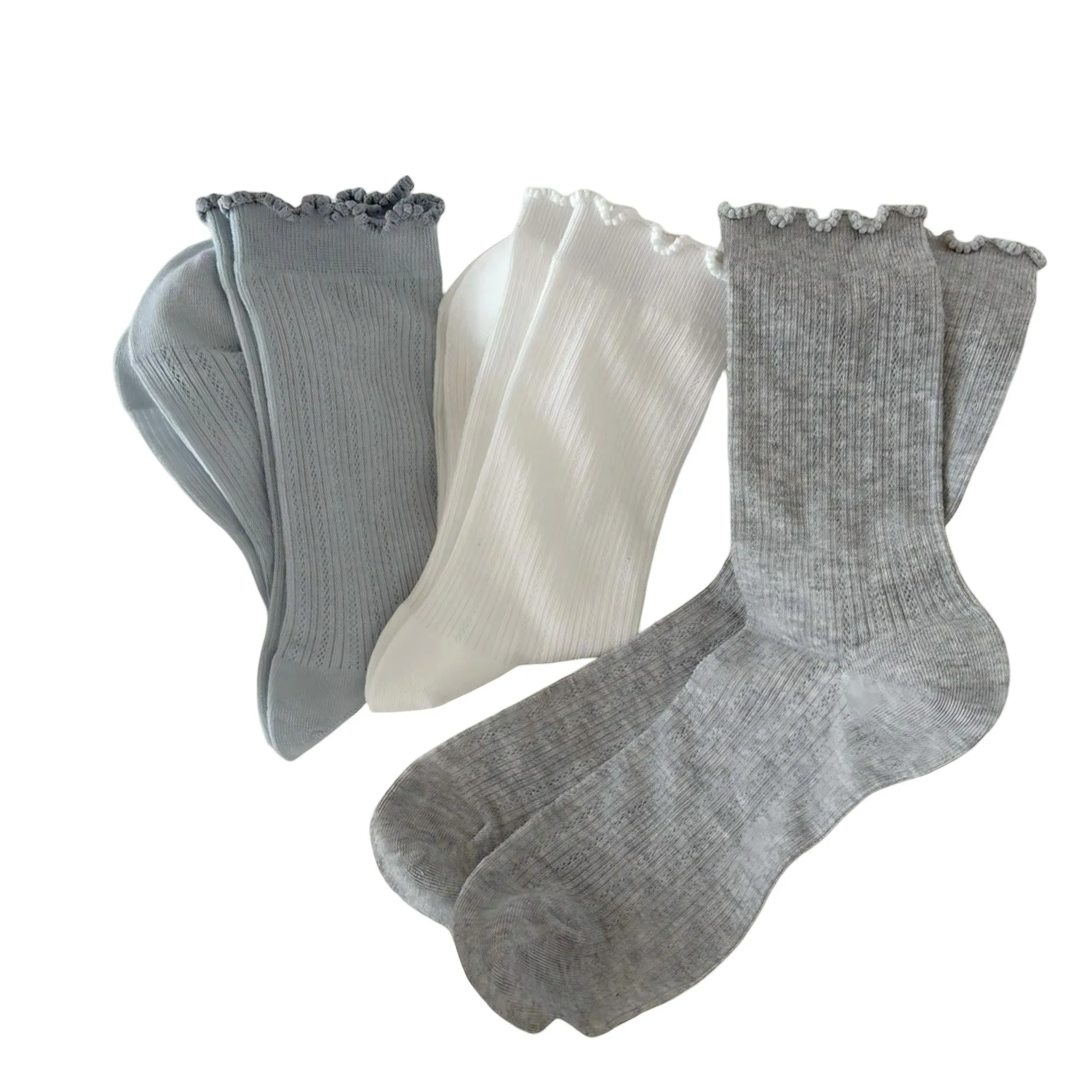Anna-Kaci Women's 3-Pair Ribbed Crew Socks Set with Ruffle Cuff Detail Soft Knit Fabric and Comfortable Everyday Fit sold by Anna-Kaci