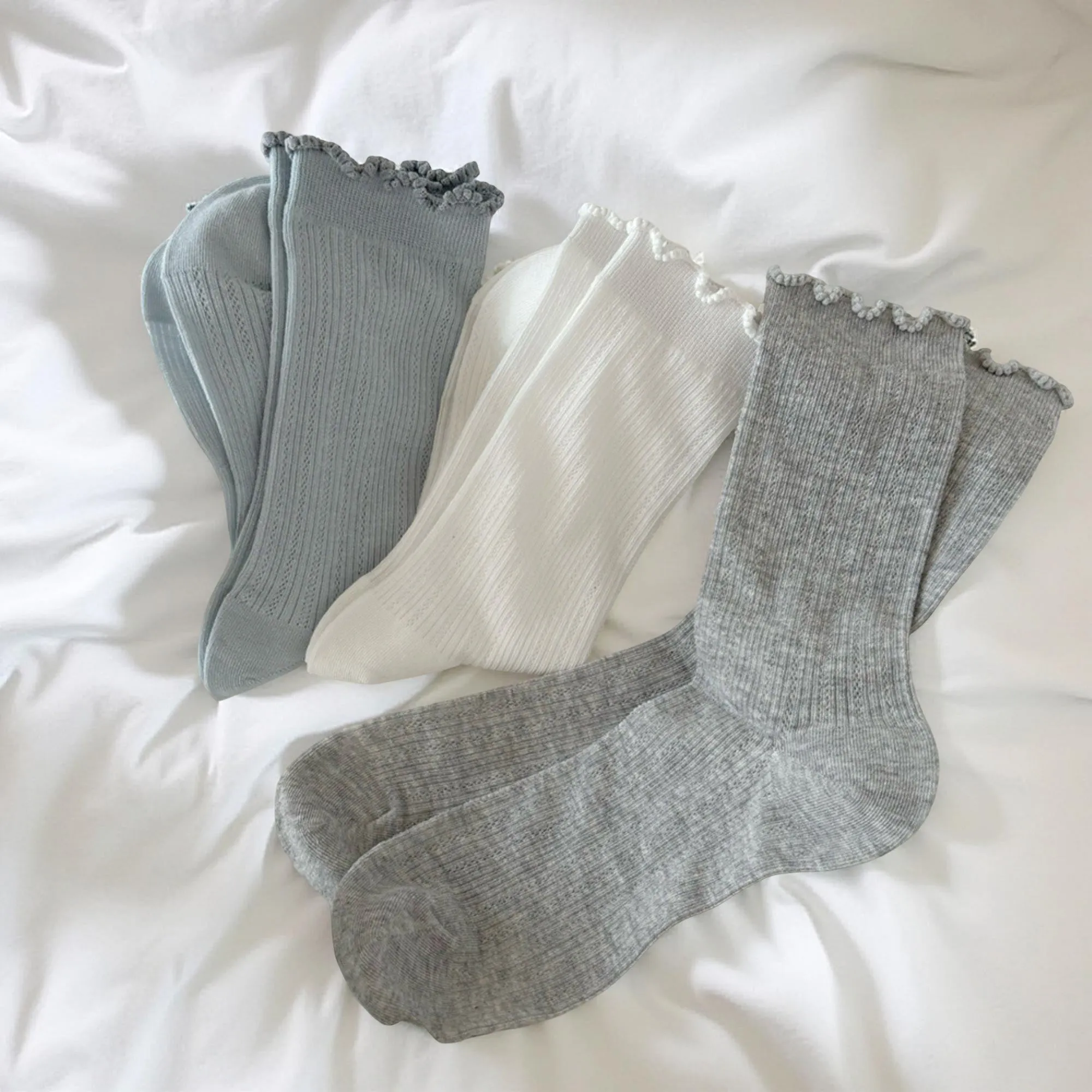 Anna-Kaci Women's 3-Pair Ribbed Crew Socks Set with Ruffle Cuff Detail Soft Knit Fabric and Comfortable Everyday Fit sold by Anna-Kaci product image thumbnail 2