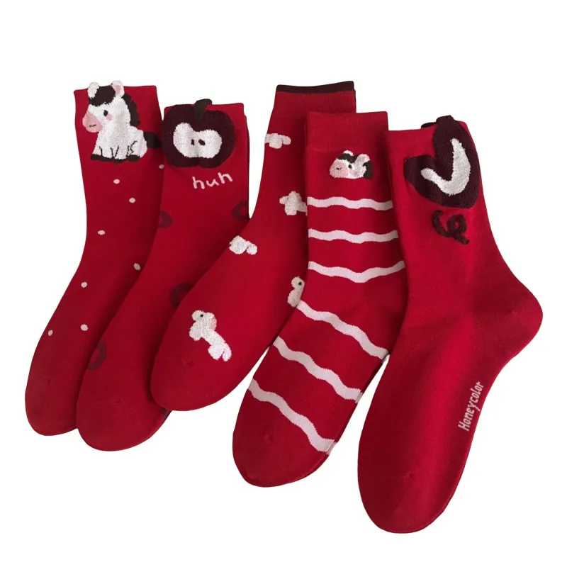 Anna-Kaci Women's 5-Pair Crew Socks Set with Playful Animal and Graphic Designs Soft Knit Fabric and Comfortable Stretch Fit sold by Anna-Kaci