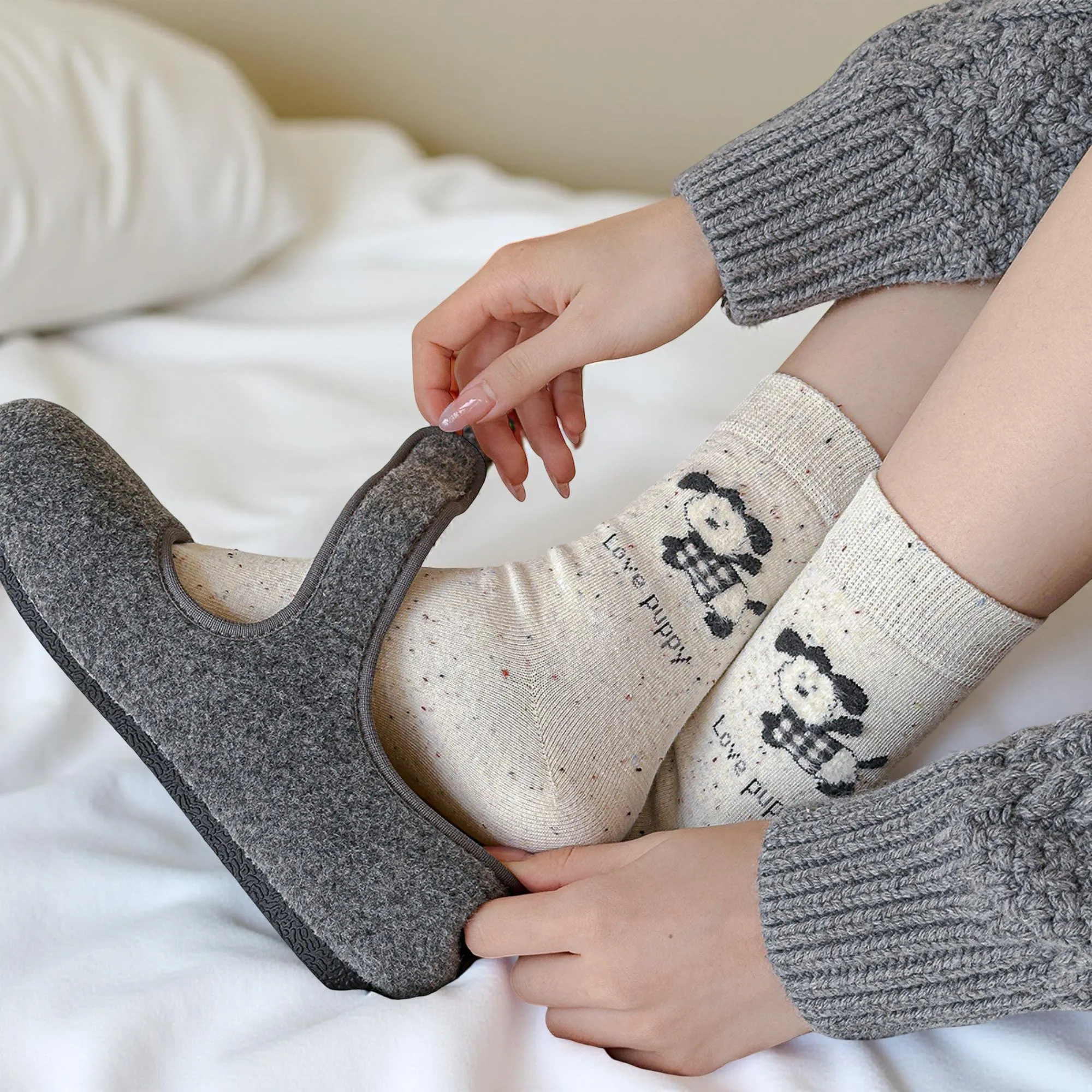 Anna-Kaci Women's 6-Pair Knit Crew Socks Set with Dog Motif and Heart Pattern Details Soft Stretch Fabric and Everyday Comfort sold by Anna-Kaci product image thumbnail 4