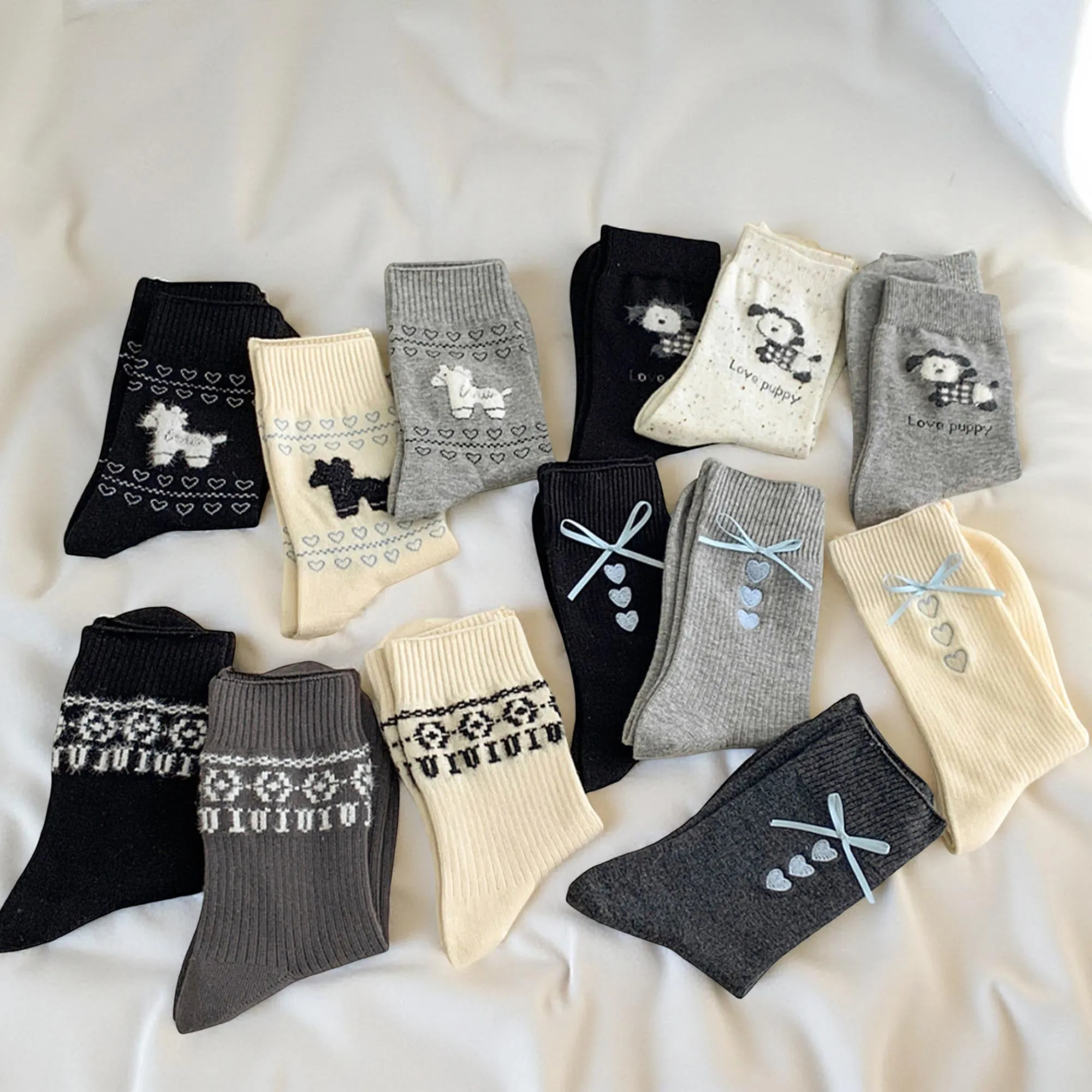 Anna-Kaci Women's 6-Pair Knit Crew Socks Set with Dog Motif and Heart Pattern Details Soft Stretch Fabric and Everyday Comfort sold by Anna-Kaci product image thumbnail 2