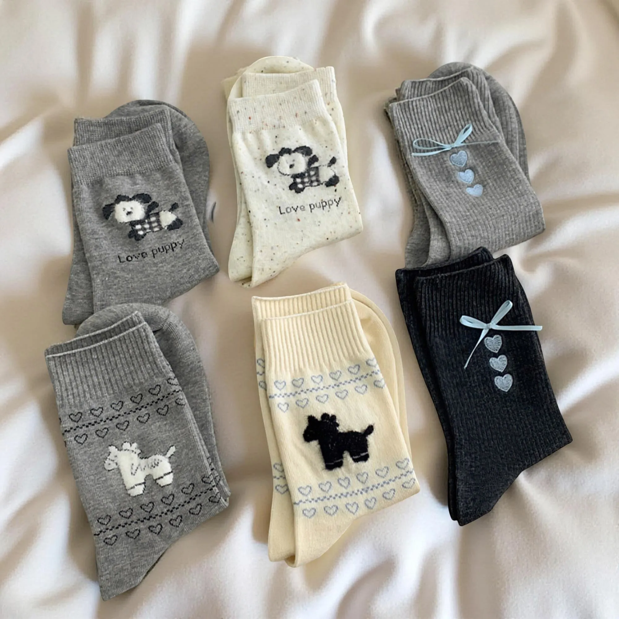 Anna-Kaci Women's 6-Pair Knit Crew Socks Set with Dog Motif and Heart Pattern Details Soft Stretch Fabric and Everyday Comfort sold by Anna-Kaci product image thumbnail 3