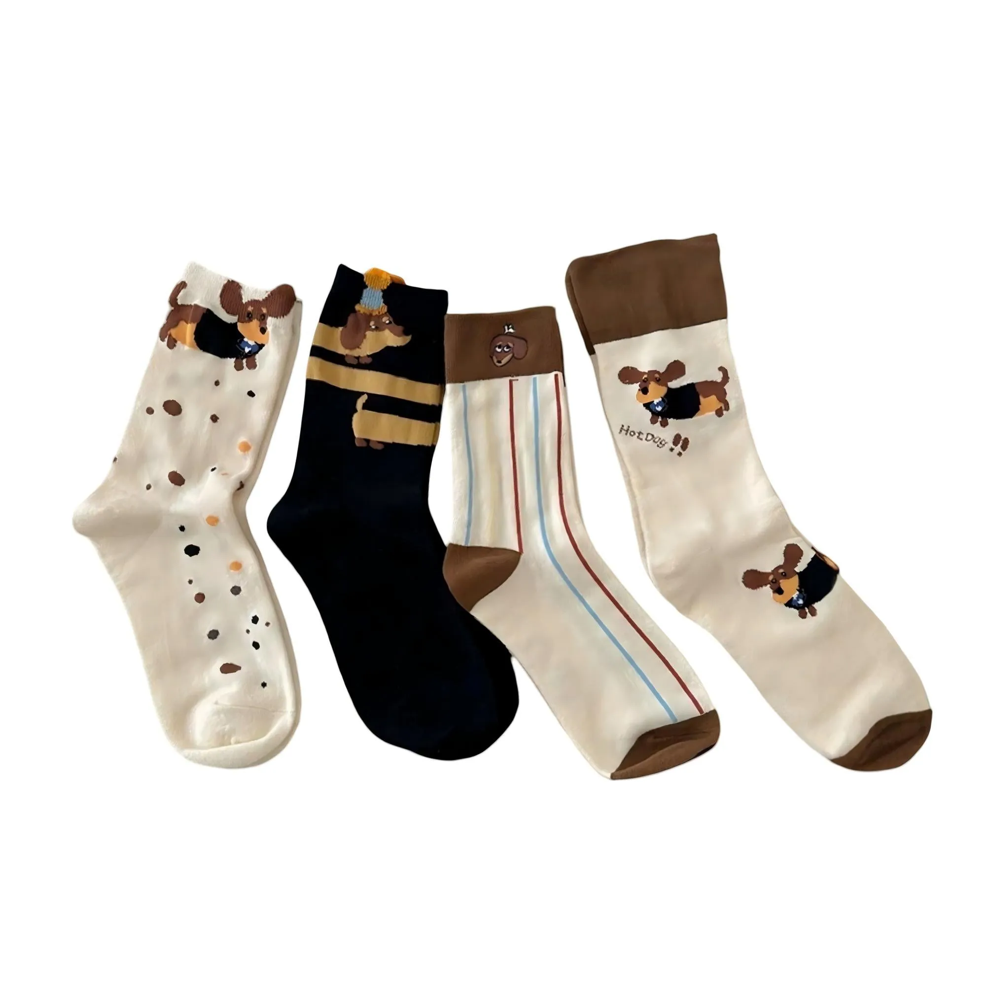 Anna-Kaci Women's 4-Pair Crew Socks Set with Playful Dog Print Designs Soft Knit Fabric and Comfortable Stretch Fit sold by Anna-Kaci