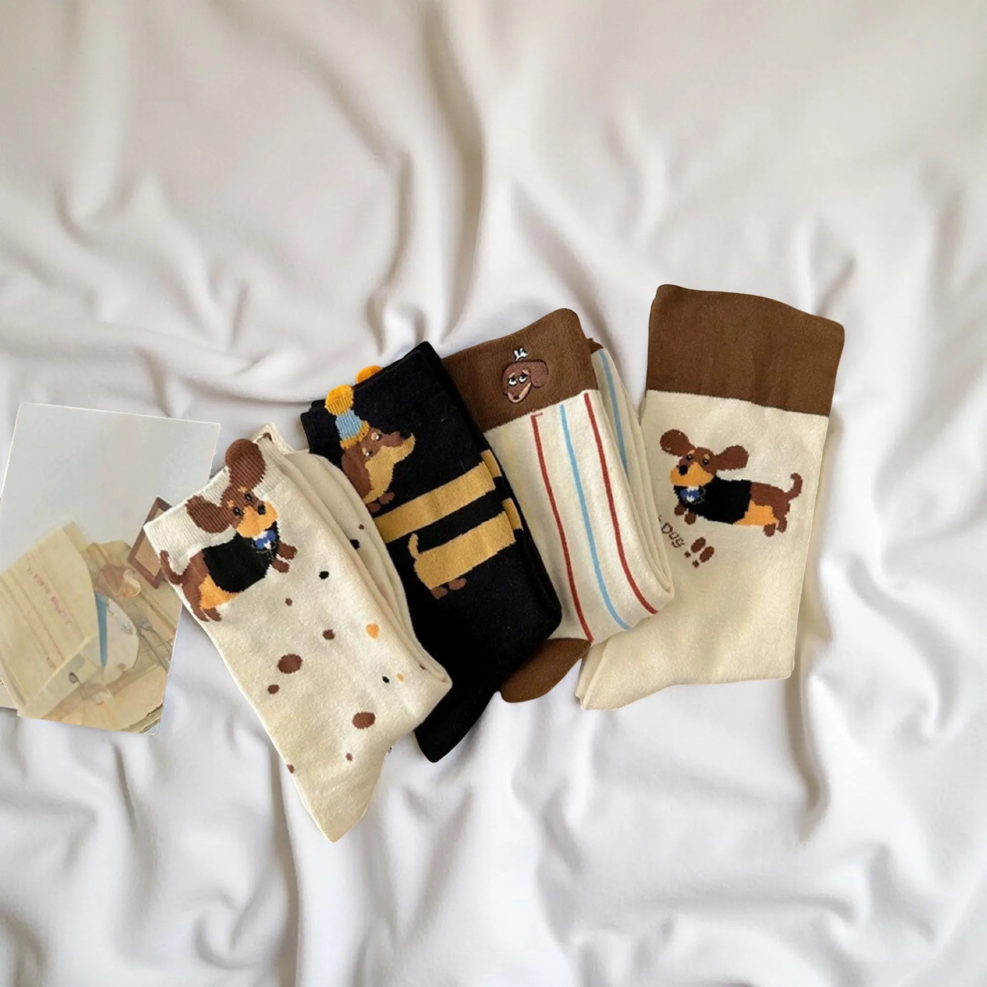 Anna-Kaci Women's 4-Pair Crew Socks Set with Playful Dog Print Designs Soft Knit Fabric and Comfortable Stretch Fit sold by Anna-Kaci product image thumbnail 2