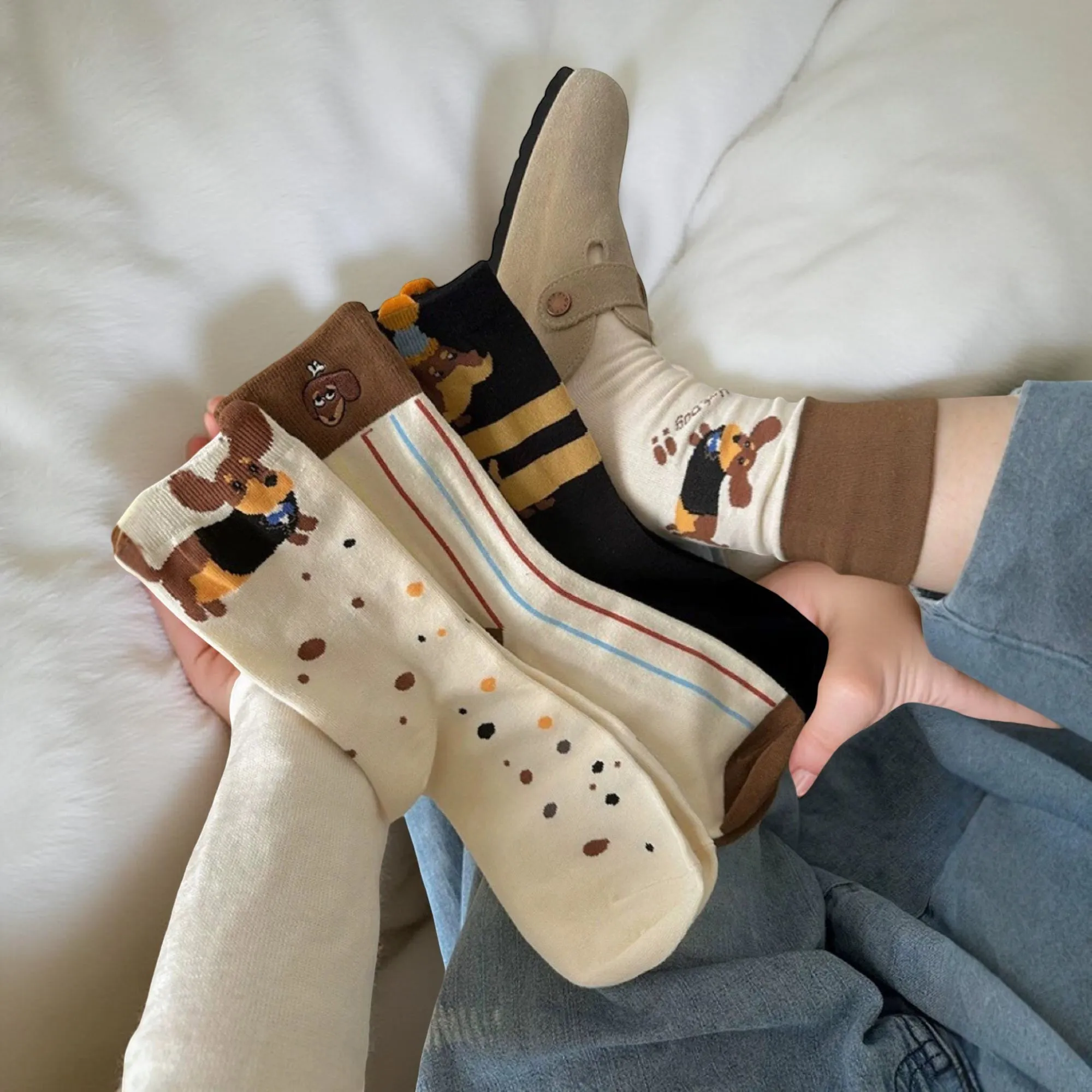 Anna-Kaci Women's 4-Pair Crew Socks Set with Playful Dog Print Designs Soft Knit Fabric and Comfortable Stretch Fit sold by Anna-Kaci product image thumbnail 3