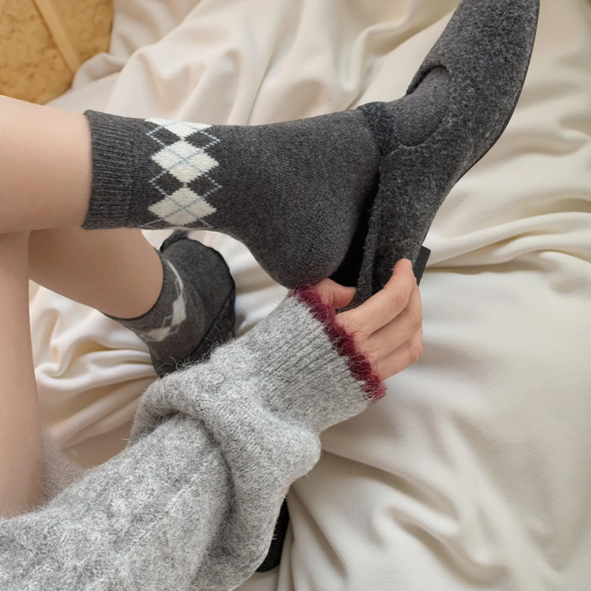 Anna-Kaci Women's 4-Pair Knit Crew Socks Set with Mixed Pattern Designs Soft Stretch Fabric and Everyday Comfort Fit sold by Anna-Kaci product image thumbnail 2