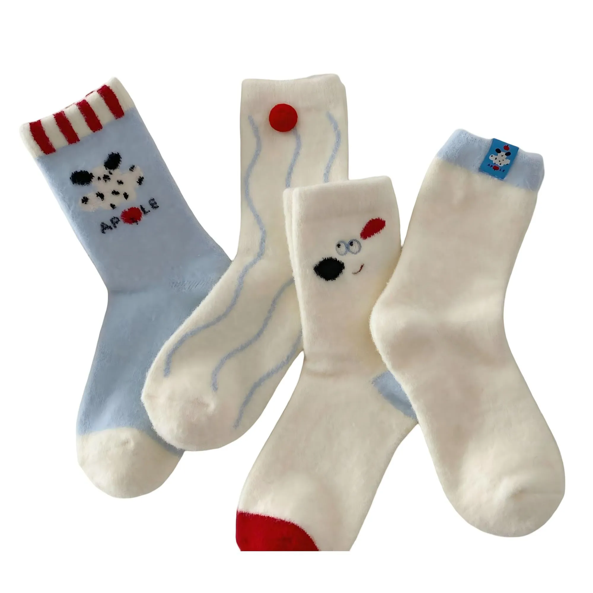 Anna-Kaci Women's 4-Pair Plush Crew Socks Set with Cute Character Designs Soft Fleece Texture and Cozy Everyday Fit sold by Anna-Kaci