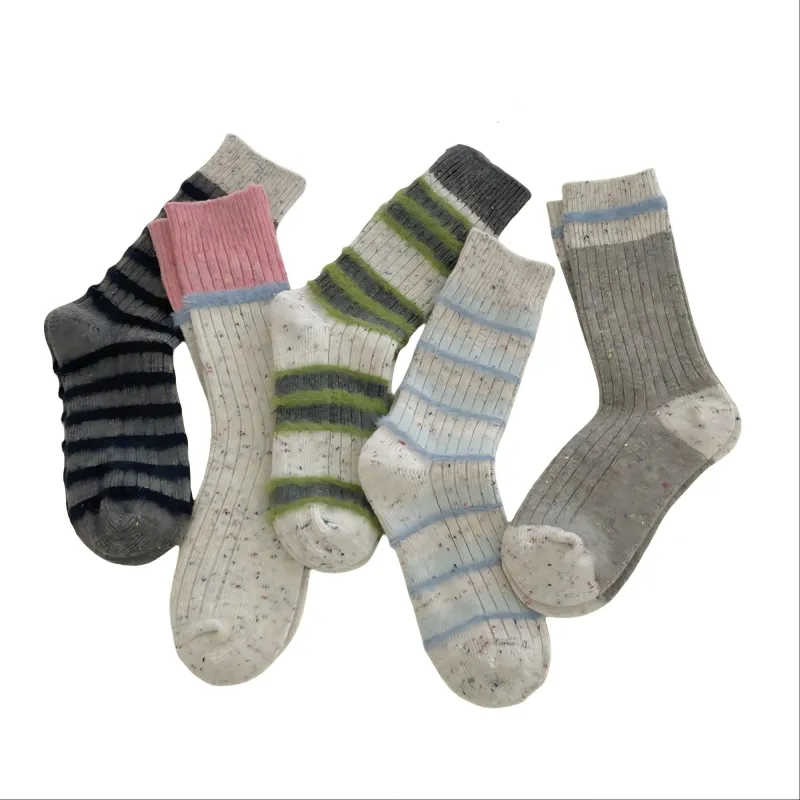 Anna-Kaci Women's 5-Pair Ribbed Crew Socks Set with Textured Stripe Pattern Soft Knit Fabric and Everyday Comfort Fit sold by Anna-Kaci