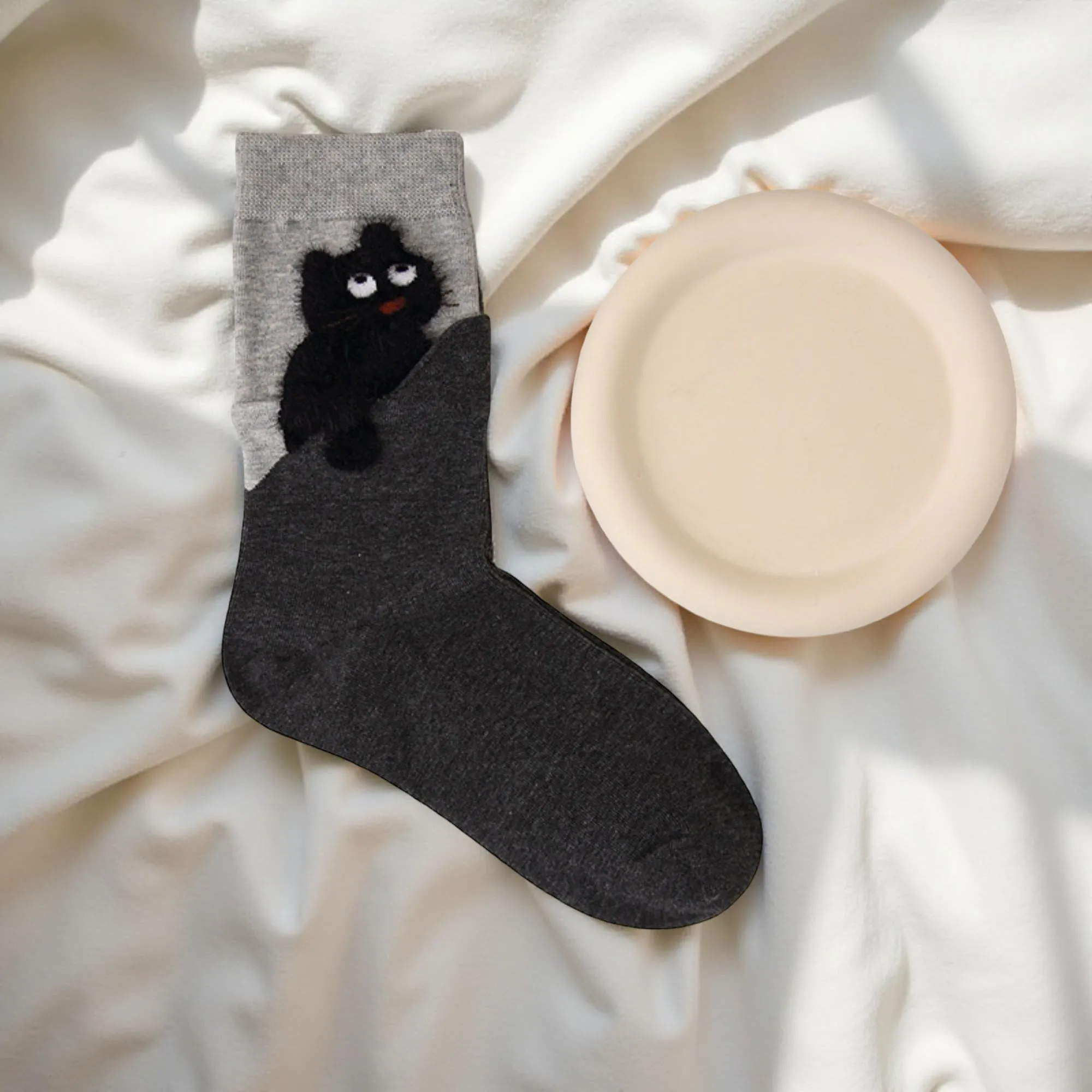 Anna-Kaci Women's 4-Pair Crew Socks with Textured Cat Appliqu¨¦ and Soft Knit Fabric sold by Anna-Kaci product image thumbnail 3