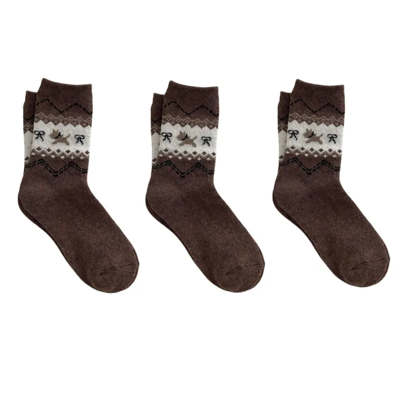 Anna-Kaci Women's 3-Pair Knit Crew Socks with Fair Isle Inspired Leaf and Geometric Pattern sold by Anna-Kaci