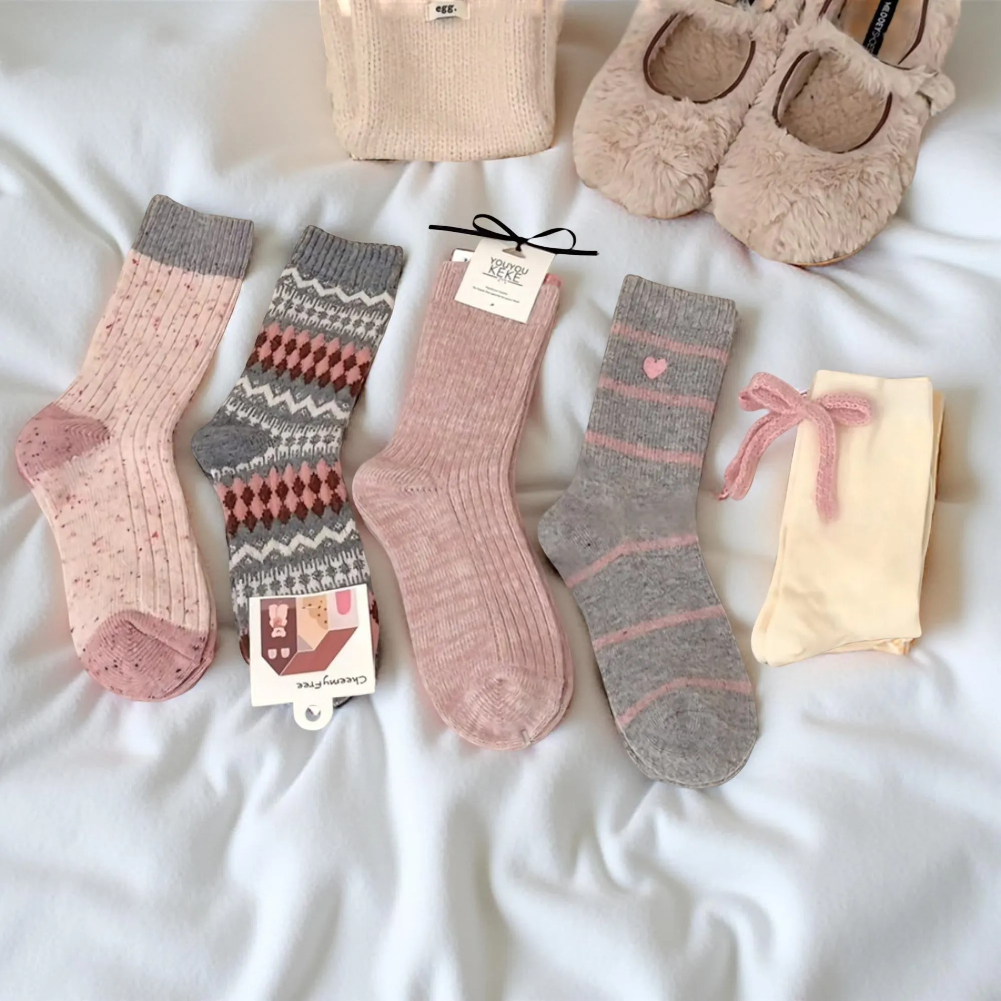 Anna-Kaci Women's 5-Pair Ribbed Knit Crew Socks with Mixed Patterns and Soft Cotton Pouch sold by Anna-Kaci product image thumbnail 3