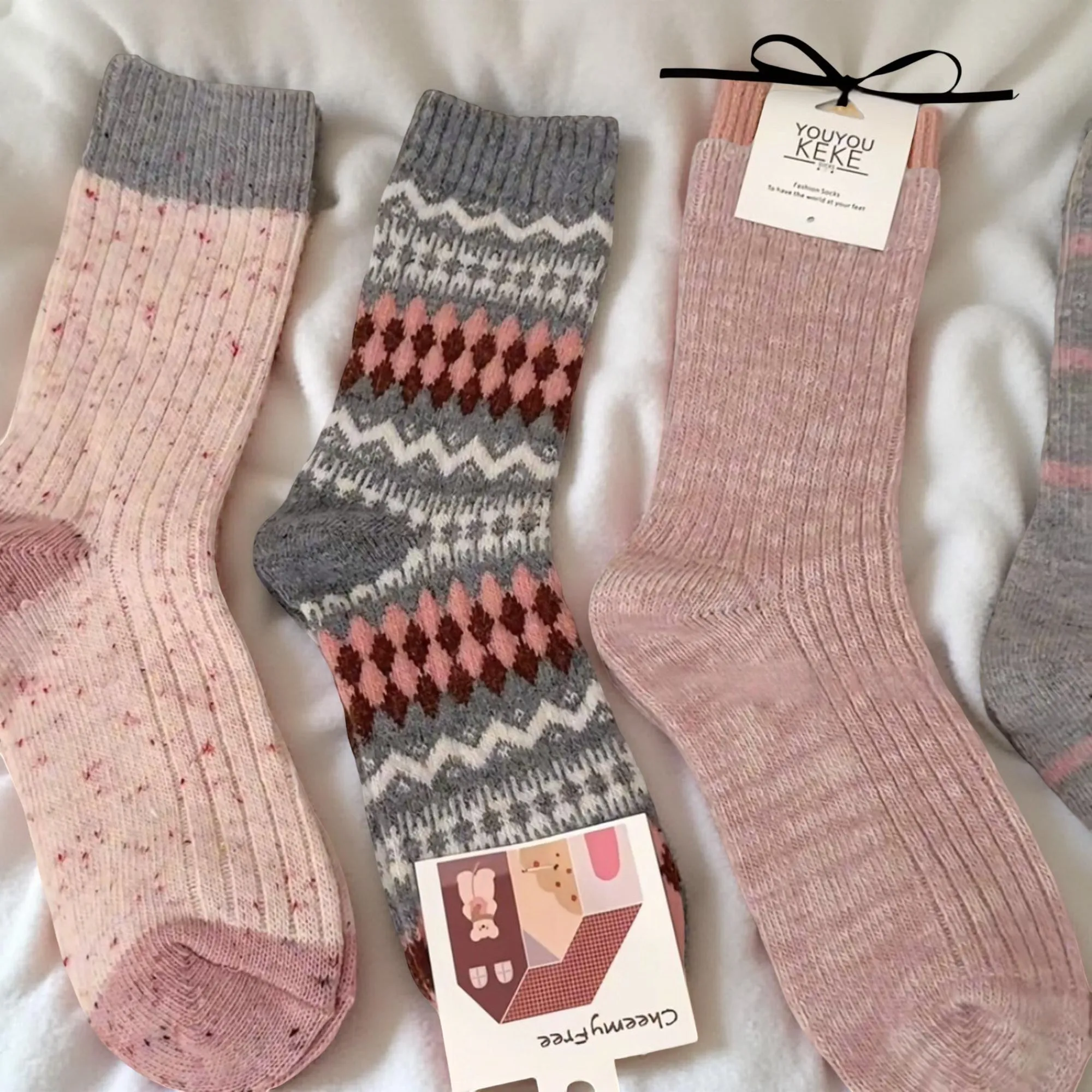 Anna-Kaci Women's 5-Pair Ribbed Knit Crew Socks with Mixed Patterns and Soft Cotton Pouch sold by Anna-Kaci product image thumbnail 4