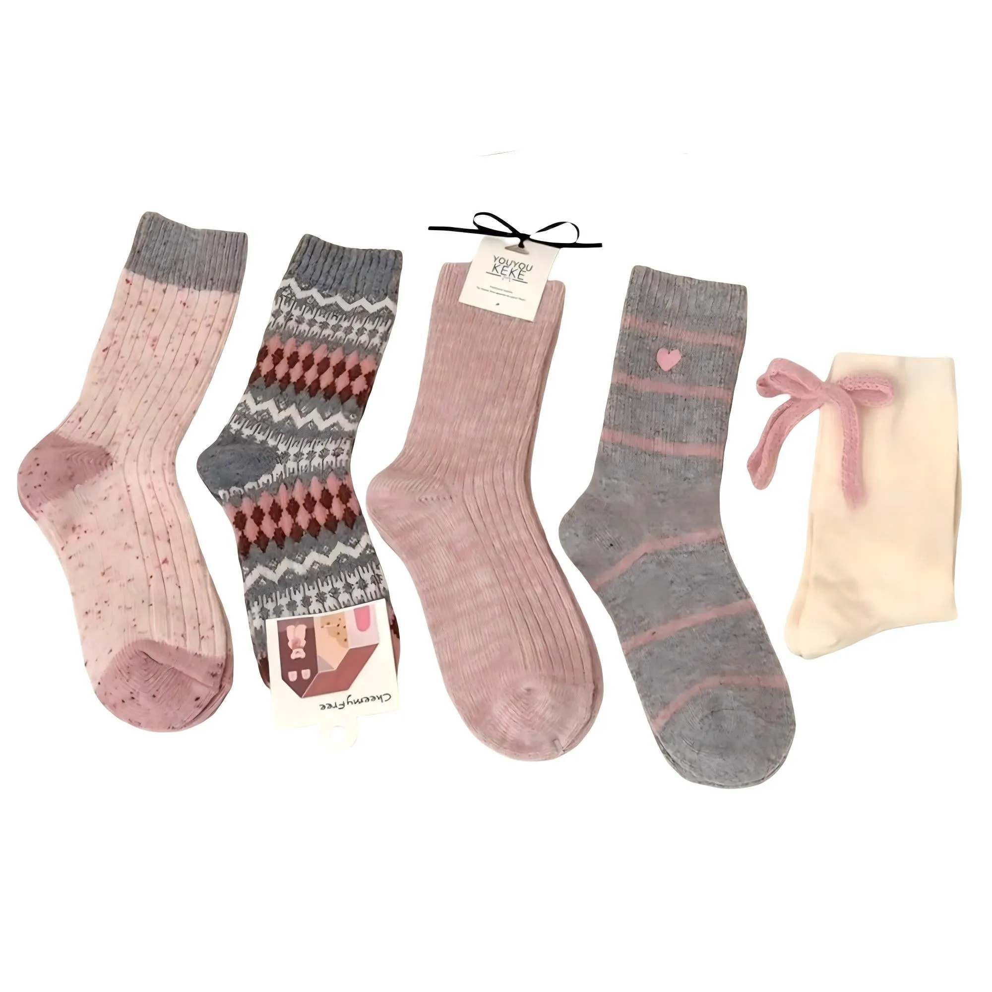 Anna-Kaci Women's 5-Pair Ribbed Knit Crew Socks with Mixed Patterns and Soft Cotton Pouch sold by Anna-Kaci