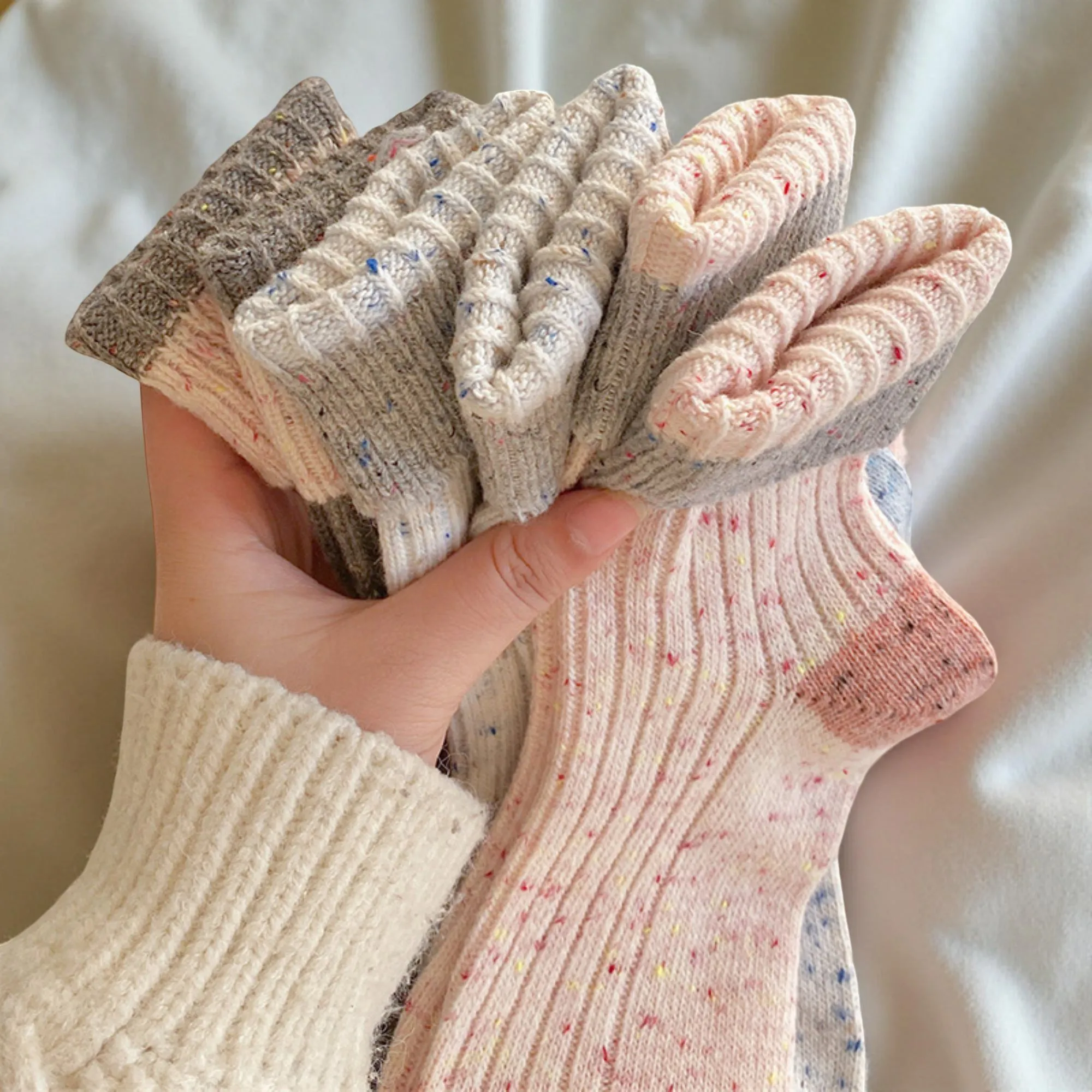 Anna-Kaci Women's 4-Pair Speckled Ribbed Knit Crew Socks Soft Stretch Casual Everyday Sock Set sold by Anna-Kaci product image thumbnail 2