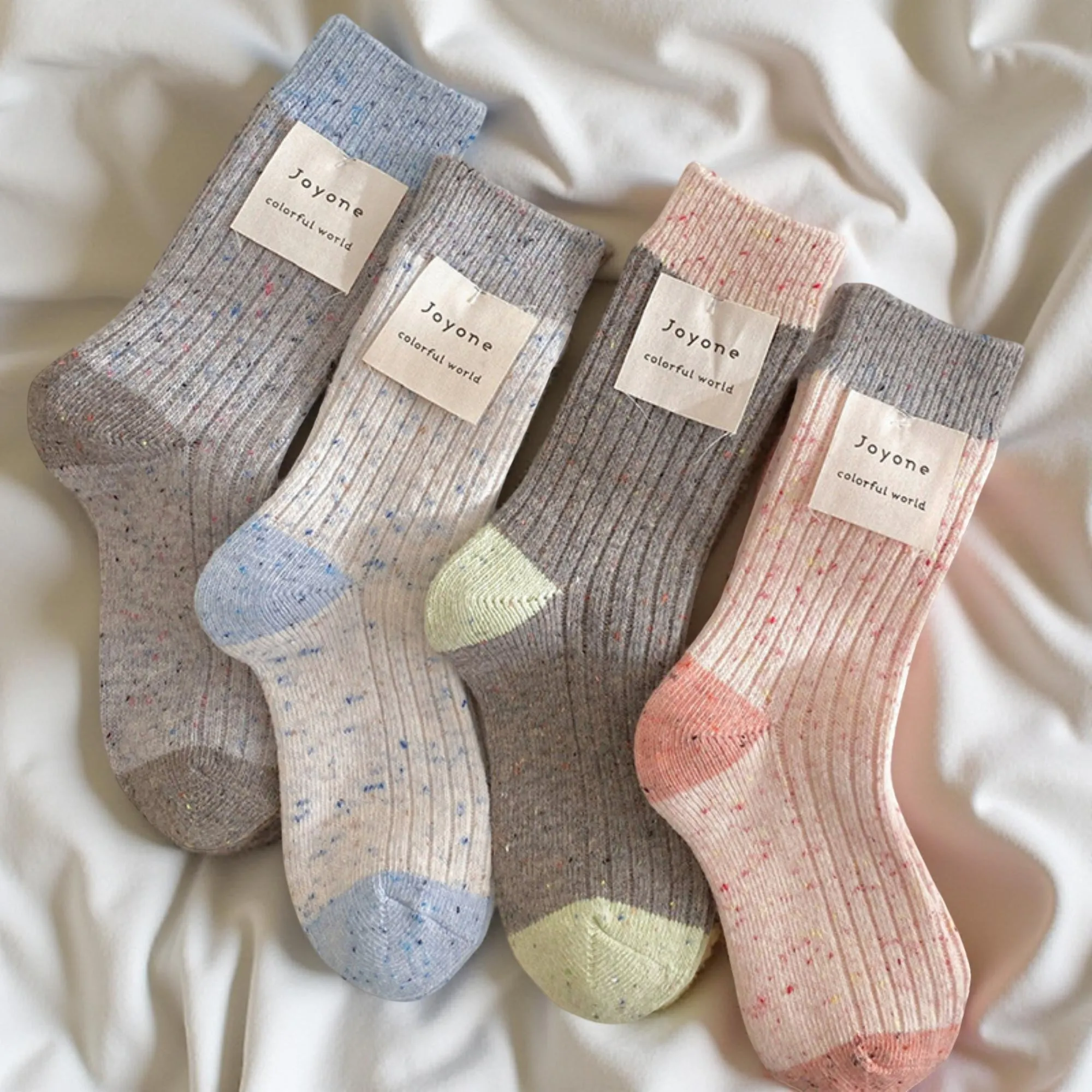 Anna-Kaci Women's 4-Pair Speckled Ribbed Knit Crew Socks Soft Stretch Casual Everyday Sock Set sold by Anna-Kaci product image thumbnail 3