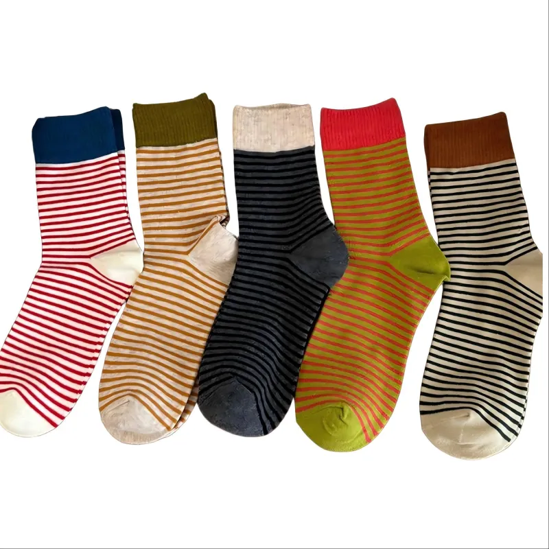 Anna-Kaci Women's 5-Pair Striped Knit Crew Socks Soft Stretch Ribbed Casual Everyday Sock Set sold by Anna-Kaci