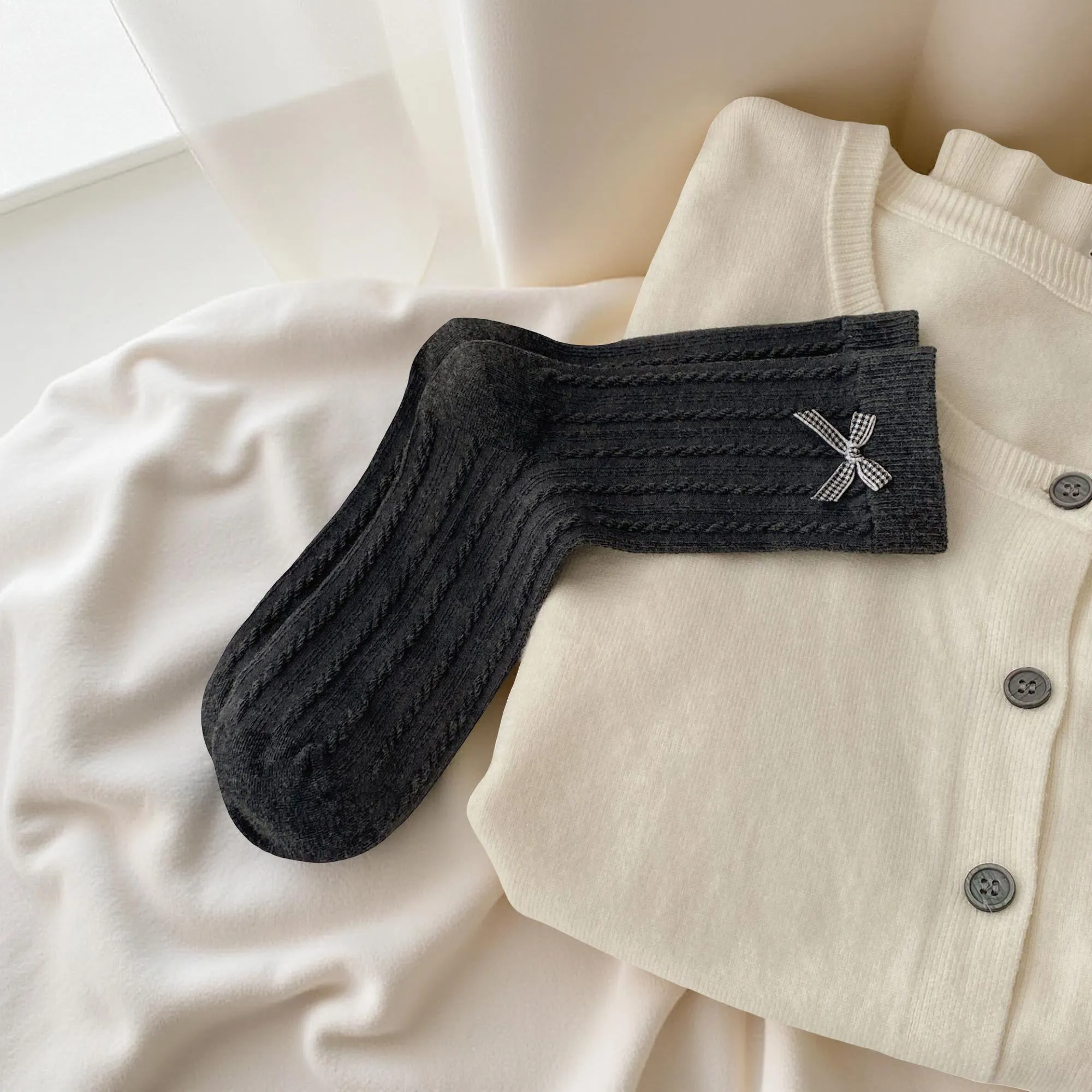 Anna-Kaci Women's 6-Pair Knit Crew Socks with Bow Detail Mixed Patterns Soft Stretch Casual Everyday Socks sold by Anna-Kaci product image thumbnail 3