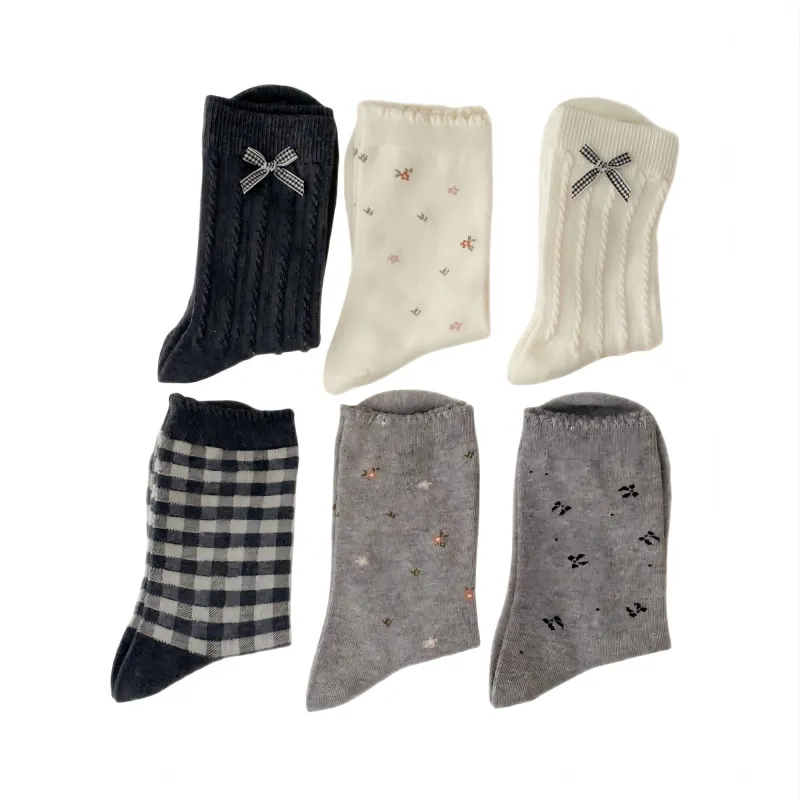 Anna-Kaci Women's 6-Pair Knit Crew Socks with Bow Detail Mixed Patterns Soft Stretch Casual Everyday Socks sold by Anna-Kaci