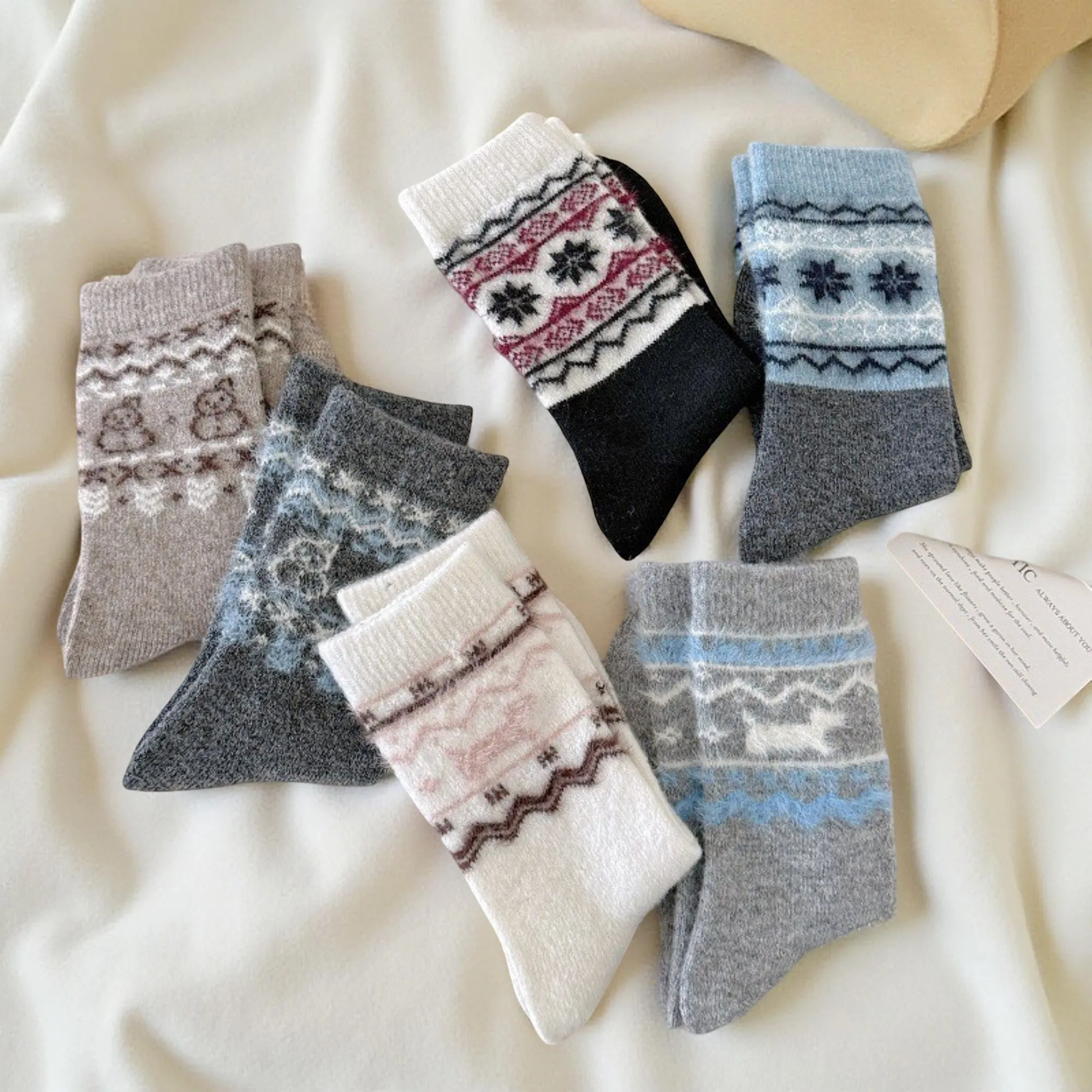 Anna-Kaci Women's Fair Isle Knit Crew Socks 6-Pair Set Soft Stretch Cozy Patterned Socks for Everyday Wear sold by Anna-Kaci product image thumbnail 2