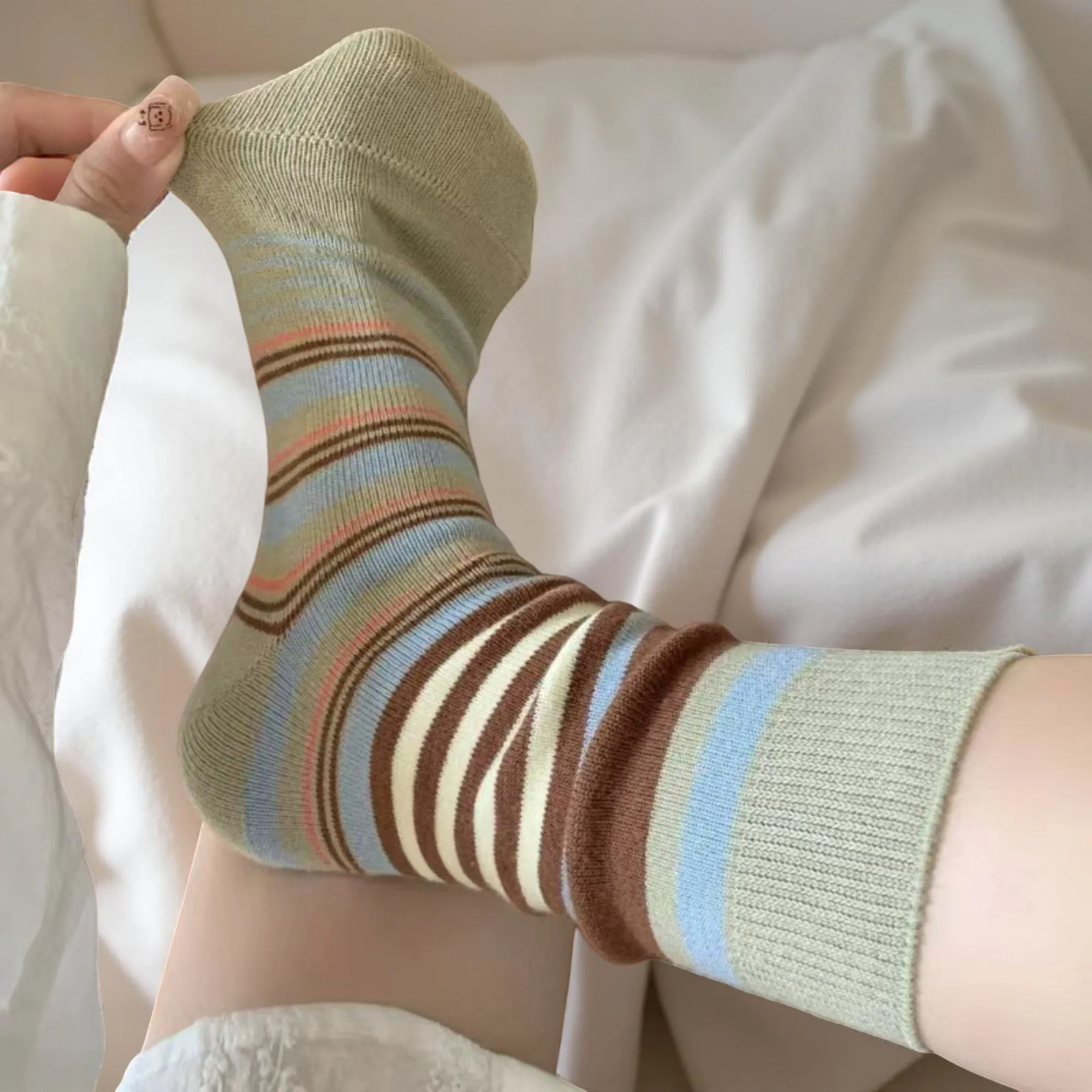 Anna-Kaci Women's 4 Pairs Striped Knit Crew Socks Soft Stretch Everyday Cozy Socks for Casual Wear sold by Anna-Kaci product image thumbnail 3