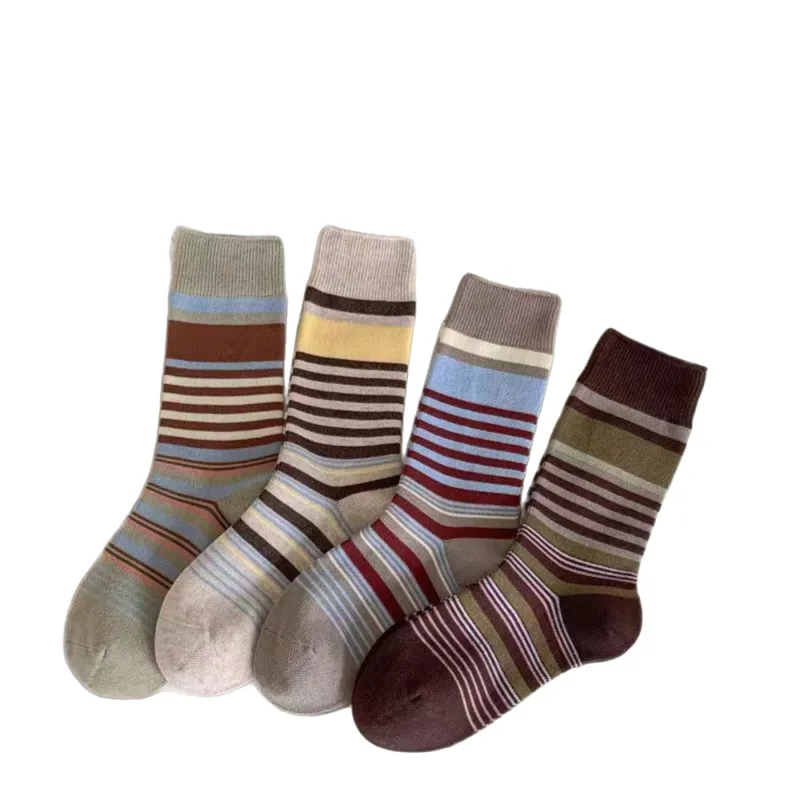 Anna-Kaci Women's 4 Pairs Striped Knit Crew Socks Soft Stretch Everyday Cozy Socks for Casual Wear sold by Anna-Kaci