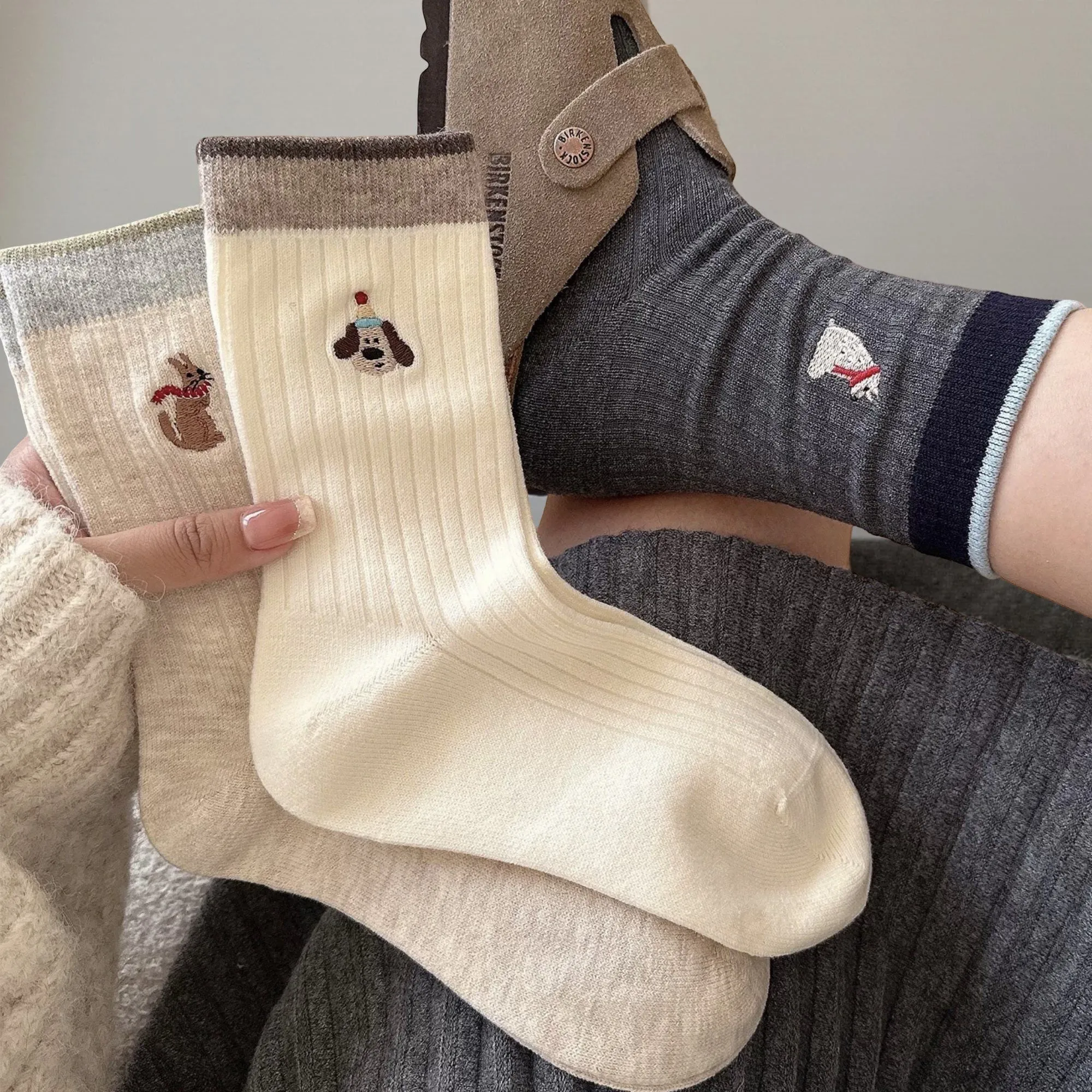 Anna-Kaci Women's 5-Pair Ribbed Knit Crew Socks with Embroidered Holiday Motifs Cozy Giftable Winter Socks sold by Anna-Kaci product image thumbnail 2