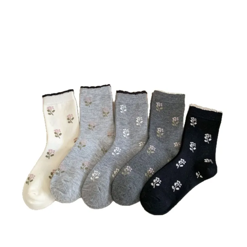 Anna-Kaci Women's 5-Pair Floral Print Crew Socks Soft Stretch Lightweight Everyday Socks with Delicate Pattern Detail sold by Anna-Kaci