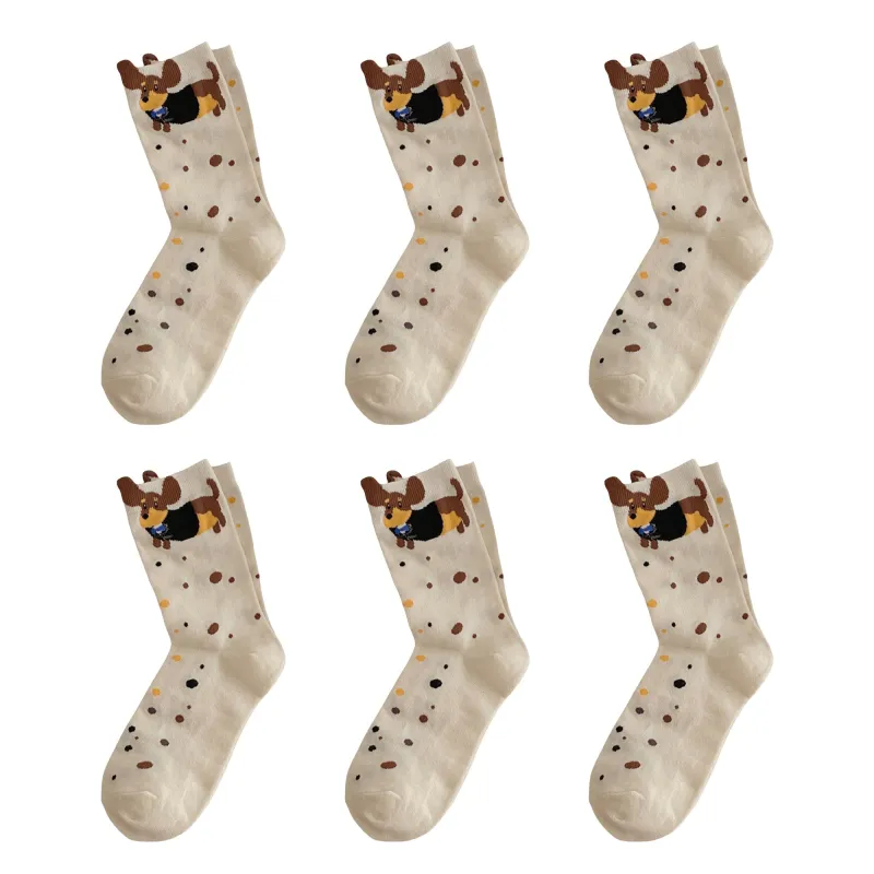 Anna-Kaci Womens Cotton Crew Socks 6 Pairs Soft Breathable Cute Dog Pattern Everyday Wear sold by Anna-Kaci