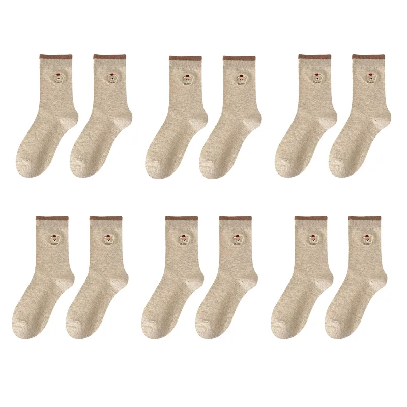Anna-Kaci Womens Comfortable Cotton Crew Socks 6 Pairs Soft Embroidered Bear Design sold by Anna-Kaci