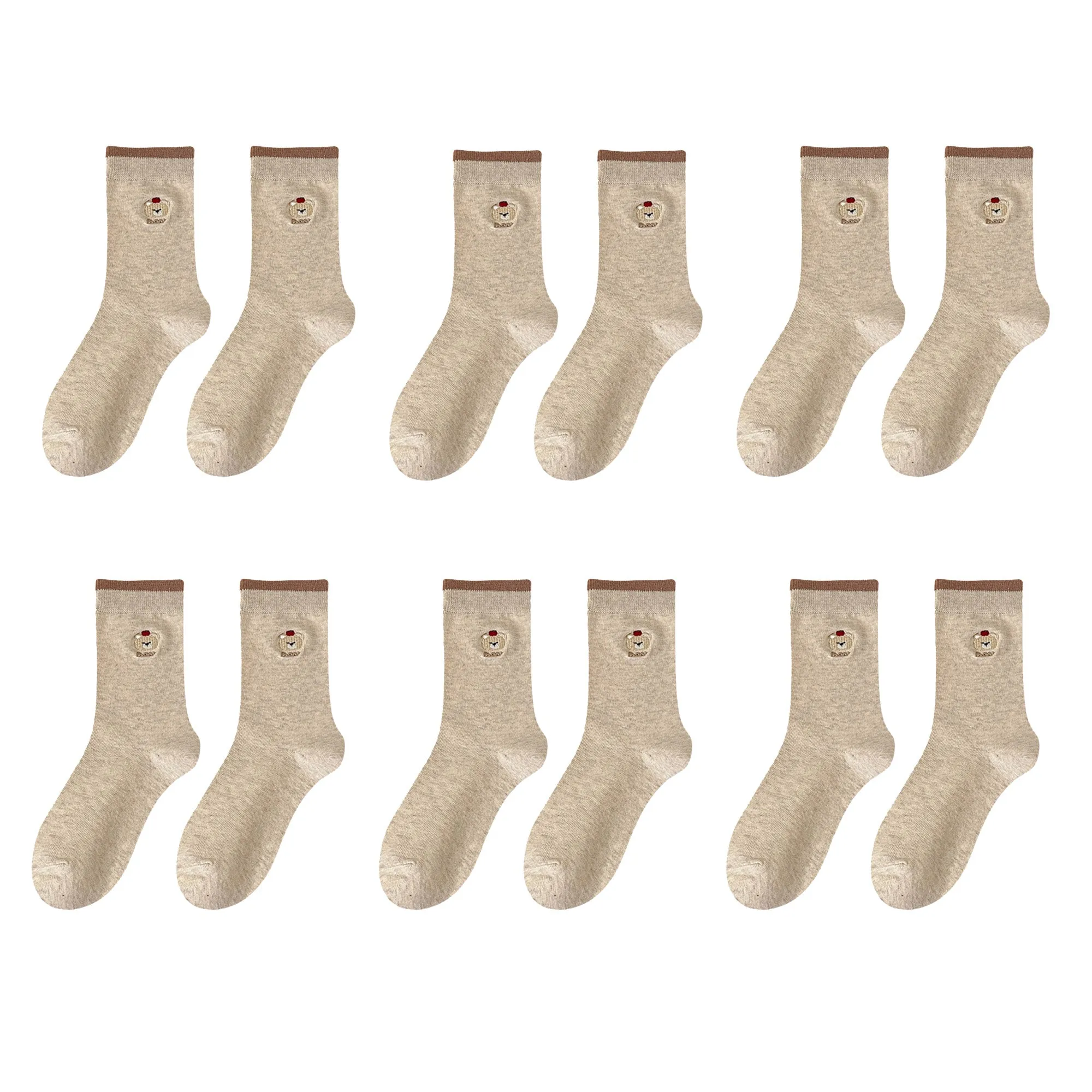 Anna-Kaci Womens Comfortable Cotton Crew Socks 6 Pairs Soft Embroidered Bear Design sold by Anna-Kaci