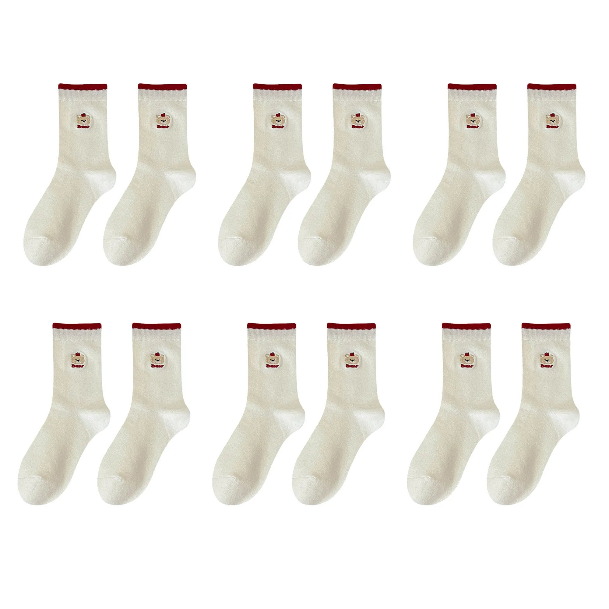 Anna-Kaci Womens Comfortable Cotton Crew Socks 6 Pairs Soft Embroidered Bear Design sold by Anna-Kaci product image thumbnail 5