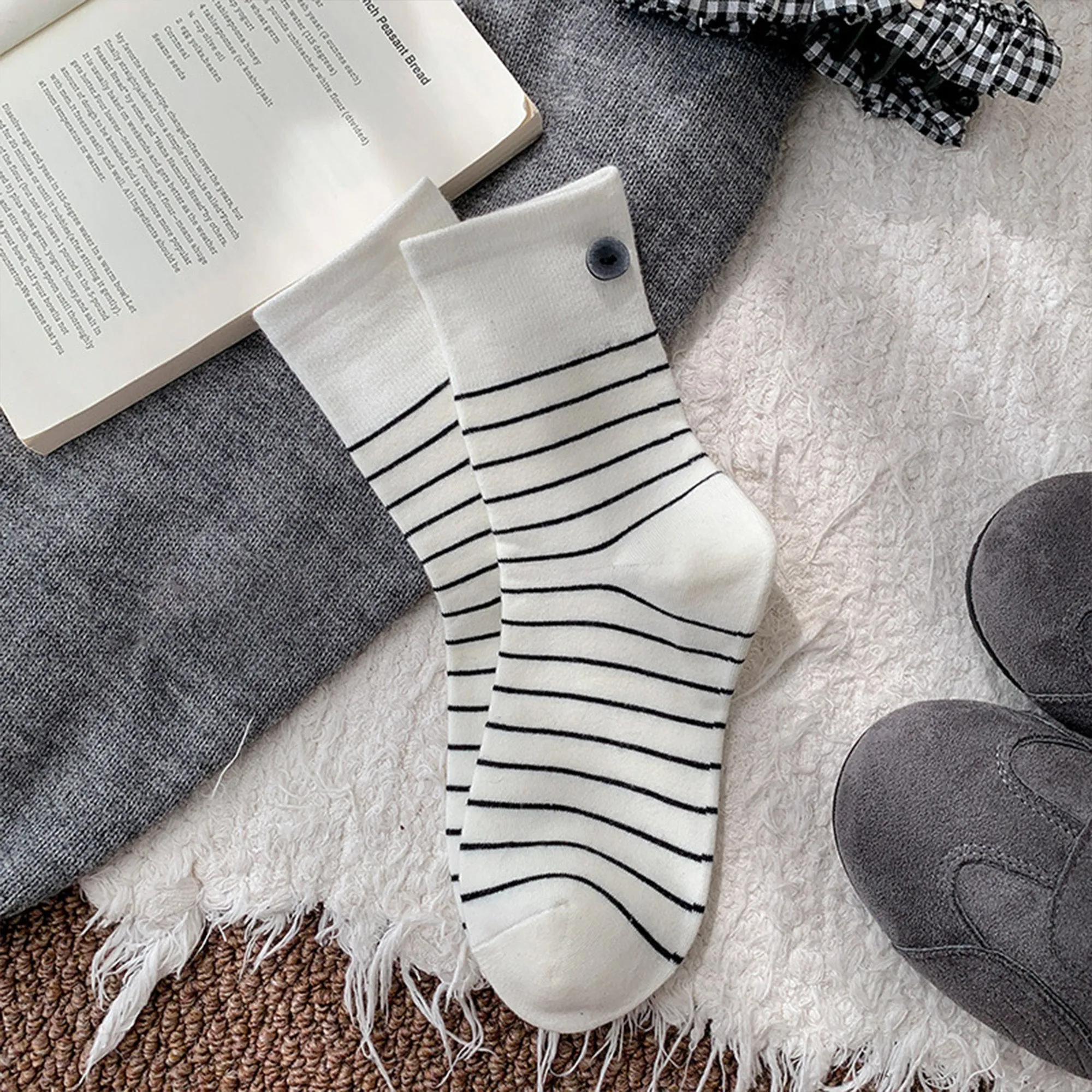 Anna-Kaci Womens Cotton Crew Socks 6 Pair Pack Striped Accent Soft Breathable sold by Anna-Kaci product image thumbnail 2