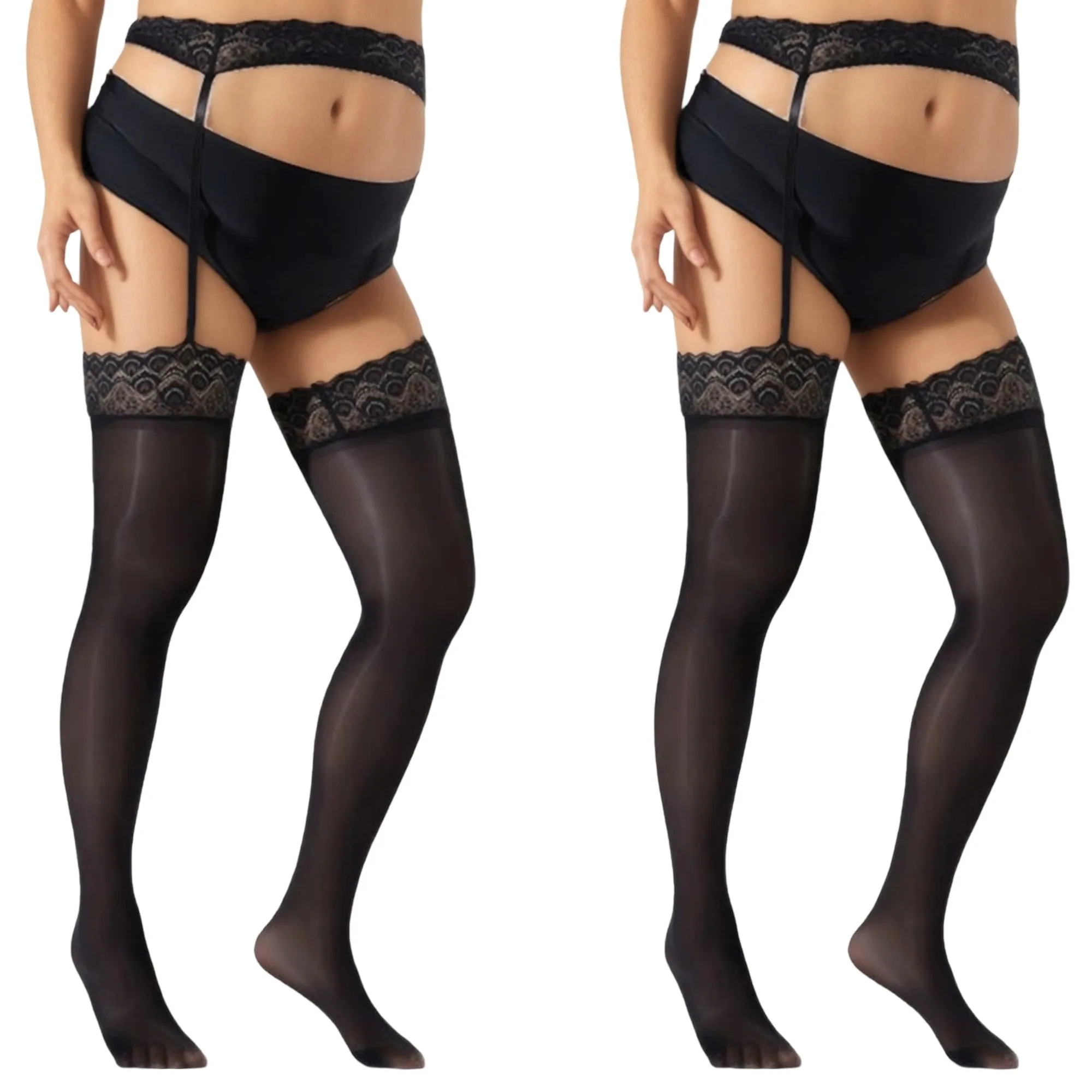 Anna-Kaci 2pcs Women's Sheer Thigh High Stockings with Soft Stretch Fit and Decorative Lace Top Detail sold by Anna-Kaci