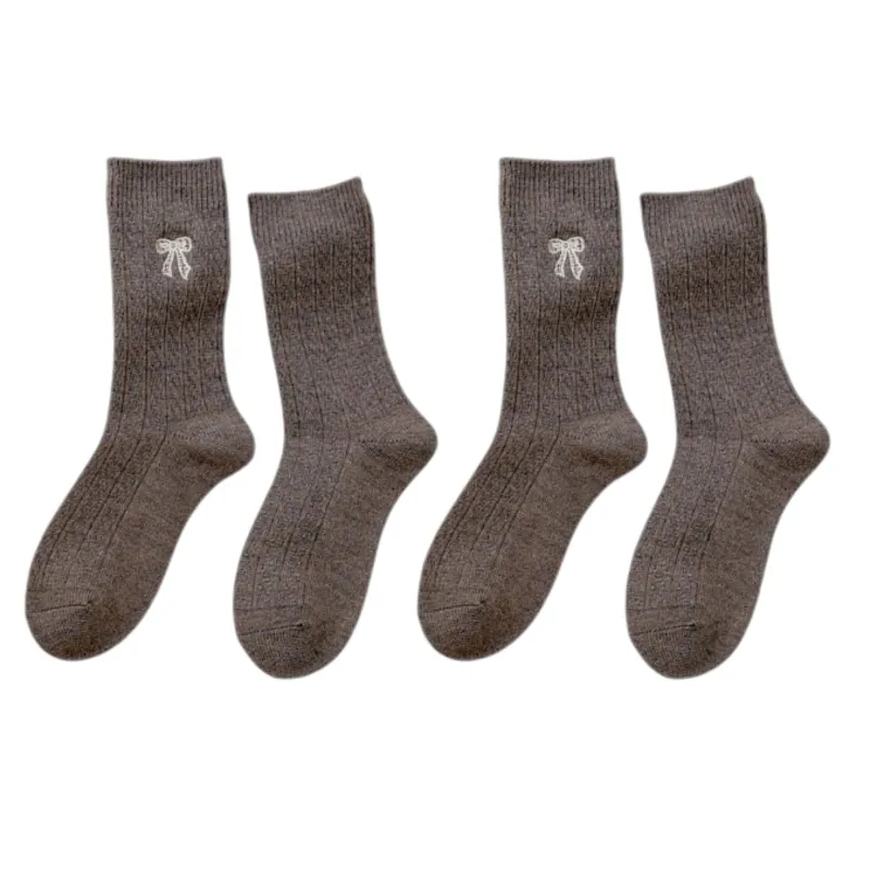 Anna-Kaci 2-Pack Womens Cotton Blend Crew Socks with Embroidered Bow sold by Anna-Kaci