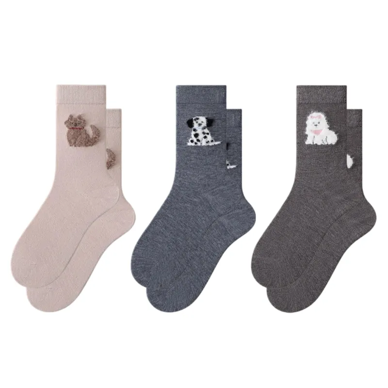 Anna-Kaci Women's 3-Piece Set Crew Socks with Embroidered Dog Designs Soft Stretch Knit Fabric and Comfortable Everyday Fit made by Anna-Kaci